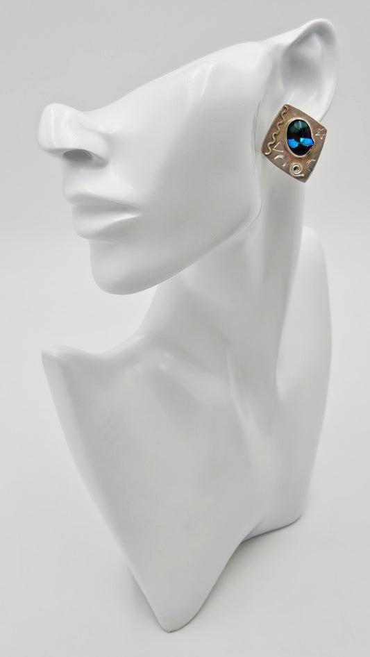Designer Barbara Sucherman Sterling Silver + Glass Modernist Earrings 1980's