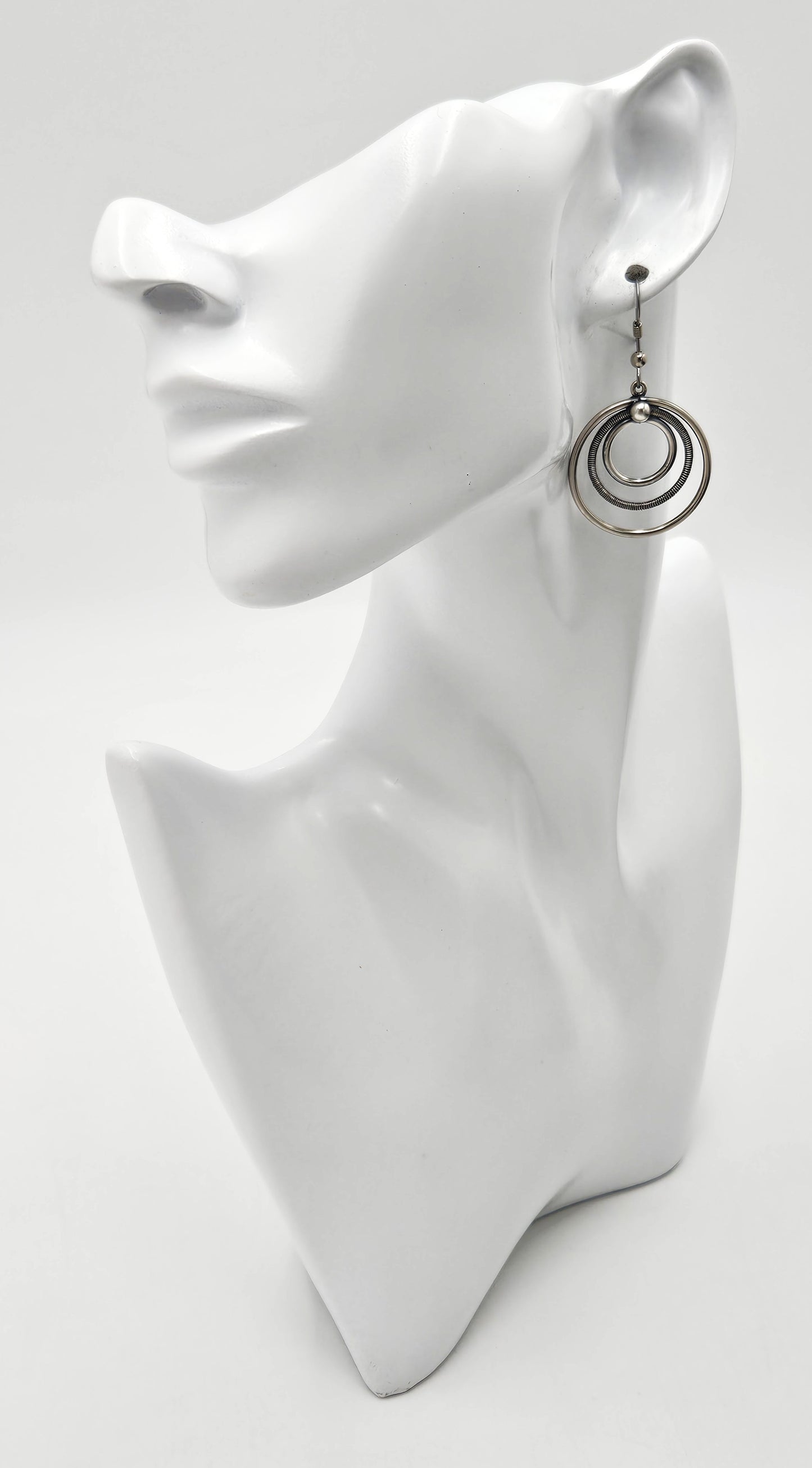 Eivind Knud Petersen Denmark Sterling Modernist Circles Dangle Earrings 50s