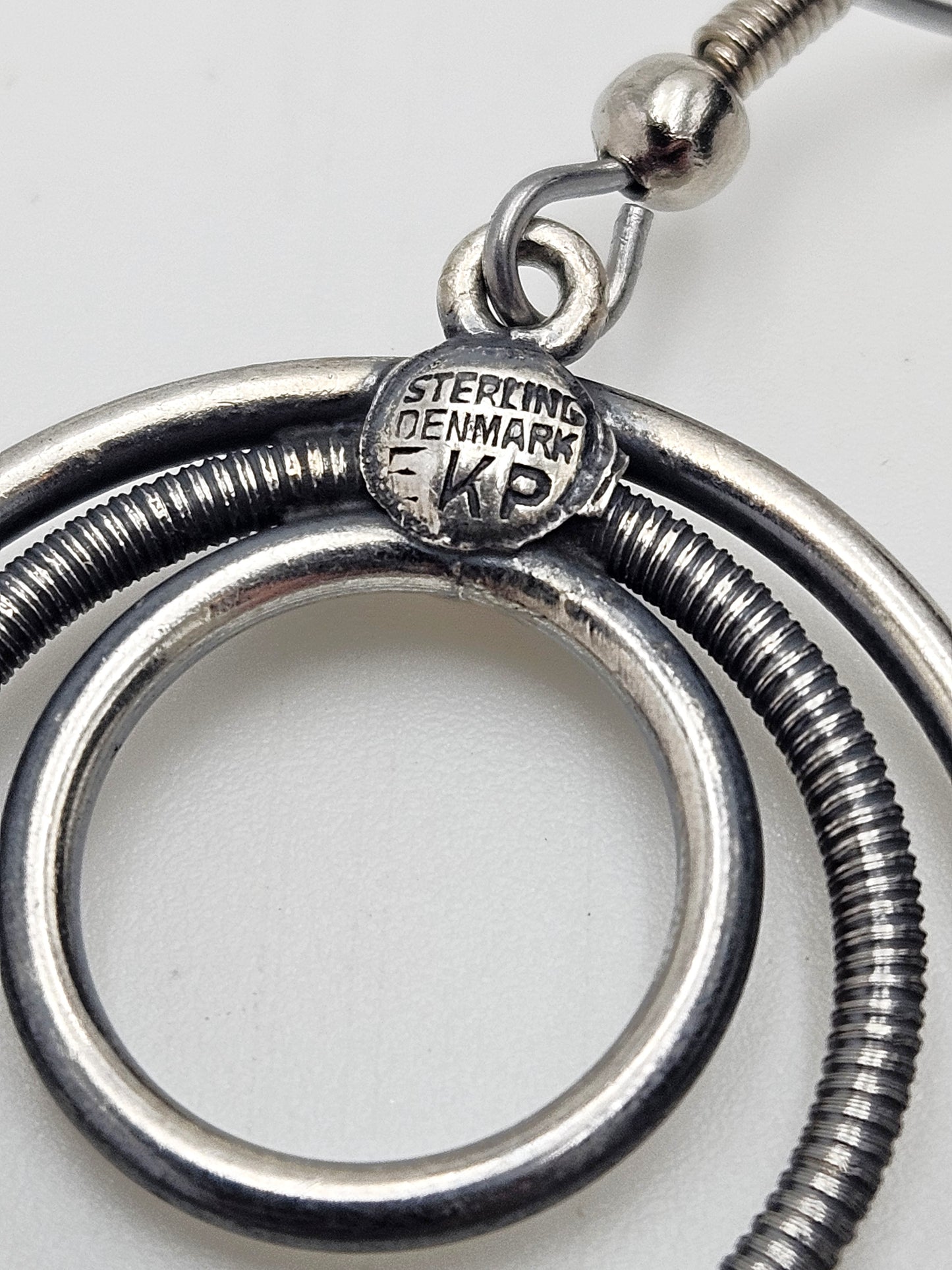Eivind Knud Petersen Denmark Sterling Modernist Circles Dangle Earrings 50s