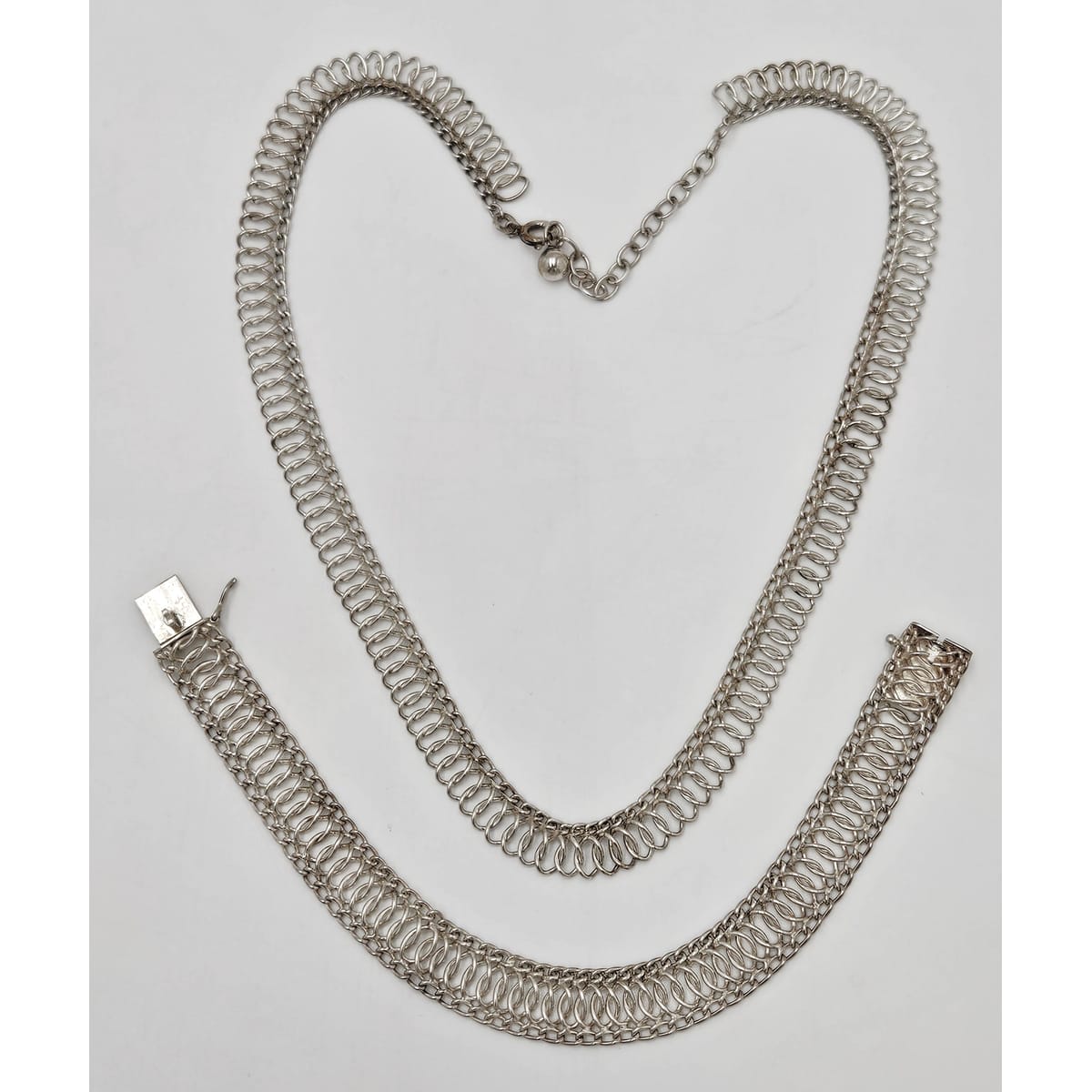 Binder Denmark sterling silver modernist Links Necklace Bracelet Set 1940-50s, view 1 of 10
