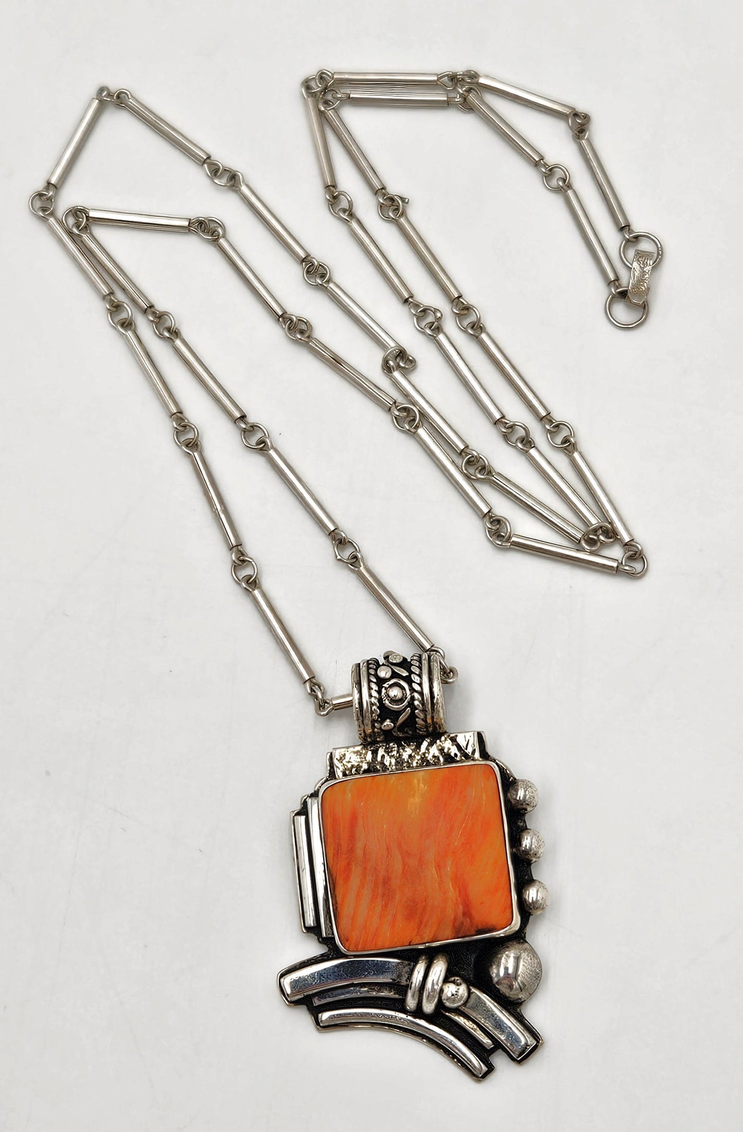OOAK Victor Yurivilca Sterling Spiny Oyster Abstract Large Statement Necklace
