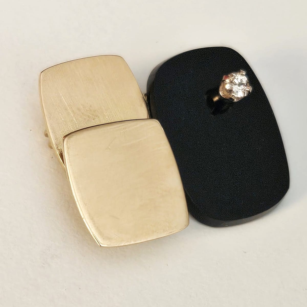 Vintage Artisan 3D modernist 14K gold Diamond and Black Onyx Brooch Pendant, view 3 of 10