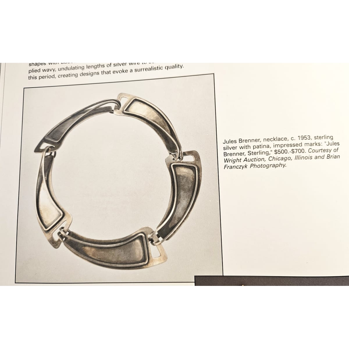Jules Brenner sterling silver modernist Panel Link Necklace 1950s Book Piece, view 3 of 9