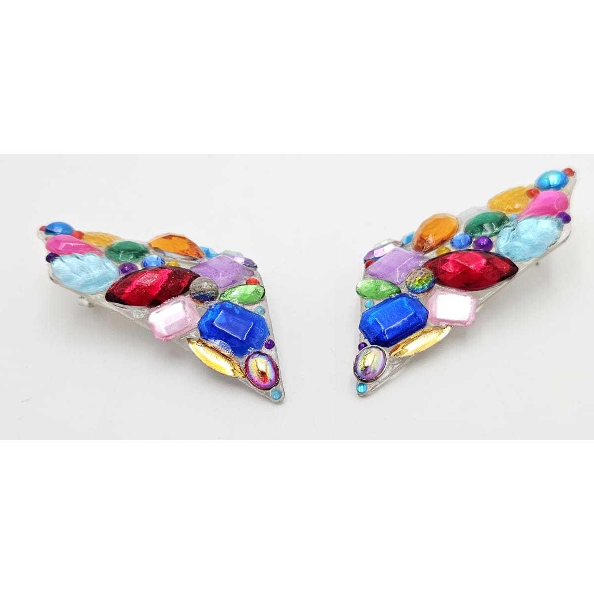 Bill Schiffer Large abstract Lucite and Rhinestones Earrings Signed 1989, view 7 of 9