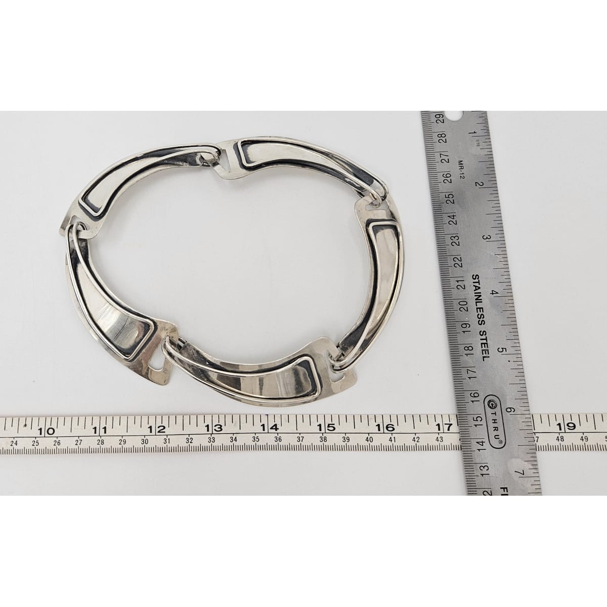 Jules Brenner sterling silver modernist Panel Link Necklace 1950s Book Piece, view 9 of 9