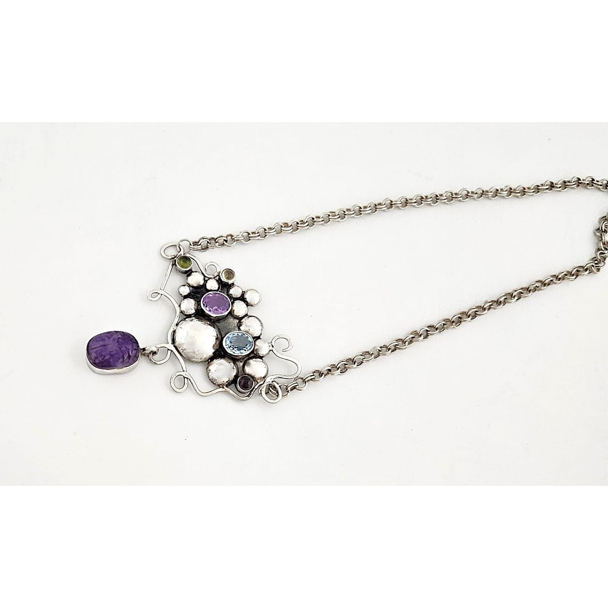 Artisan sterling silver Topaz Peridot Garnet Amethyst Scarab Beetle Necklace, view 7 of 8