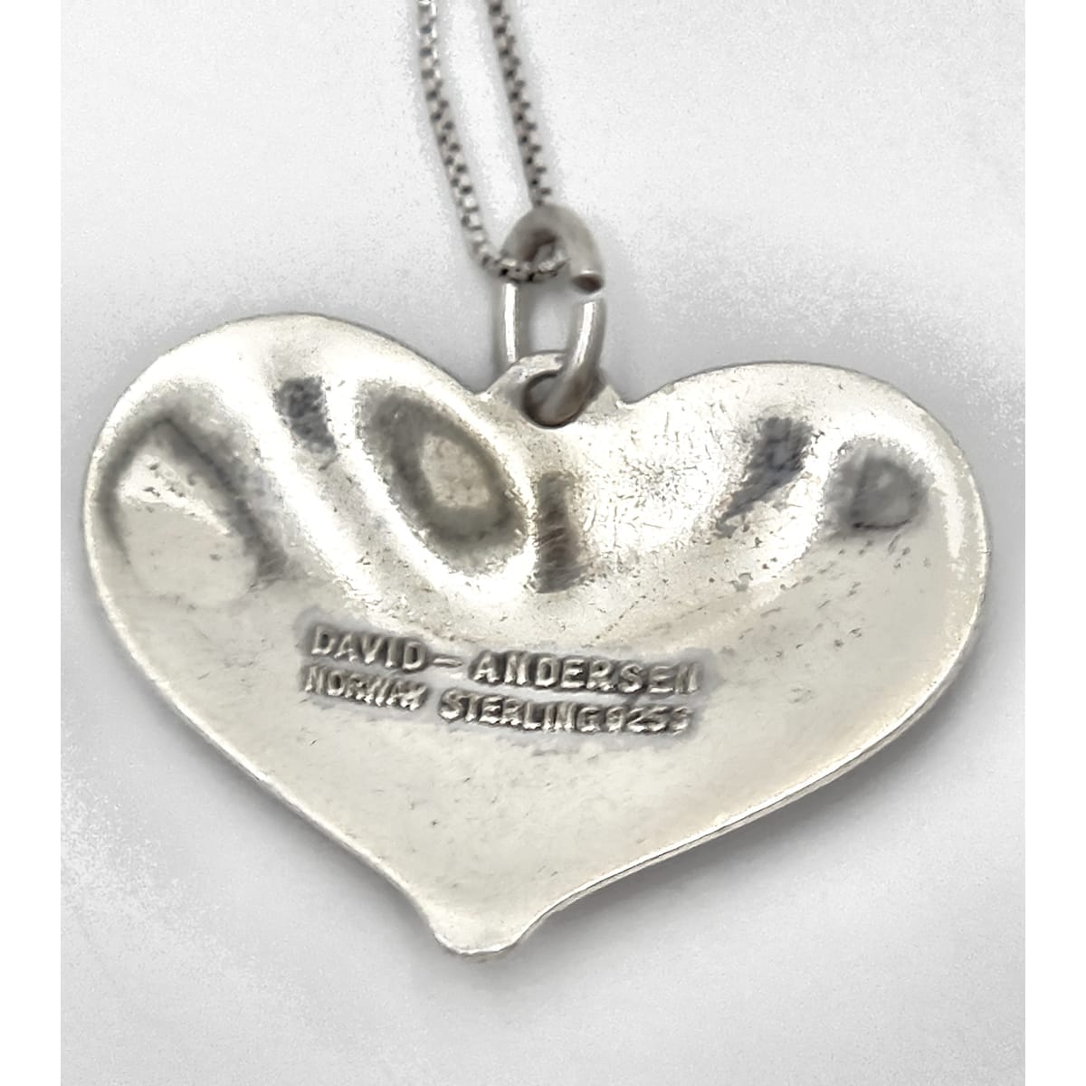 David Andersen Norway sterling silver enamel modernist Heart Necklace Circa 1960s, view 6 of 7