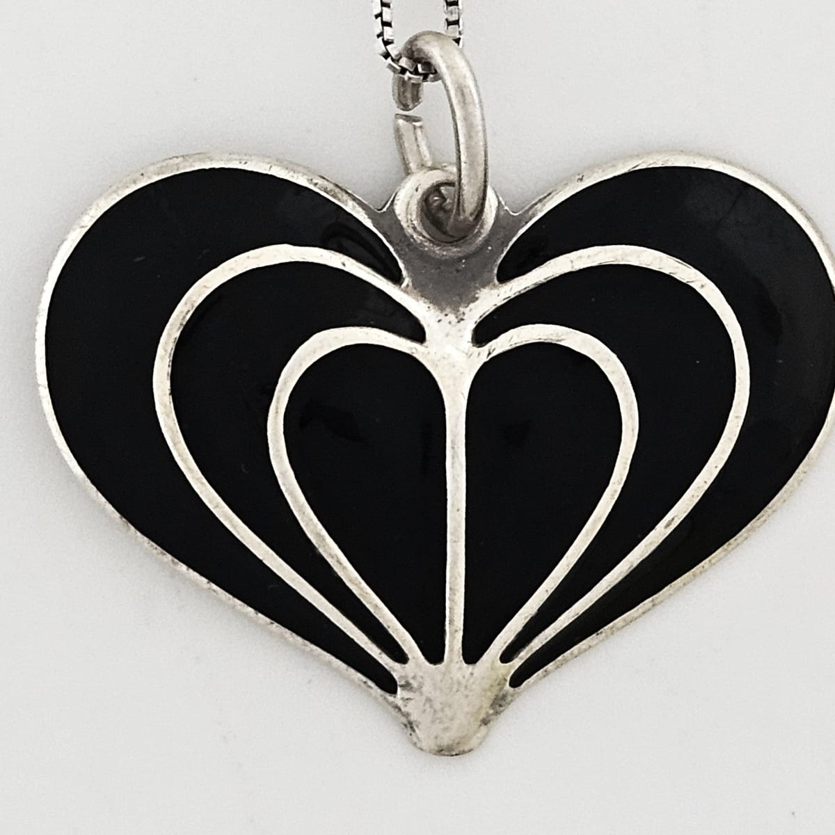 David Andersen Norway sterling silver enamel modernist Heart Necklace Circa 1960s, view 1 of 7