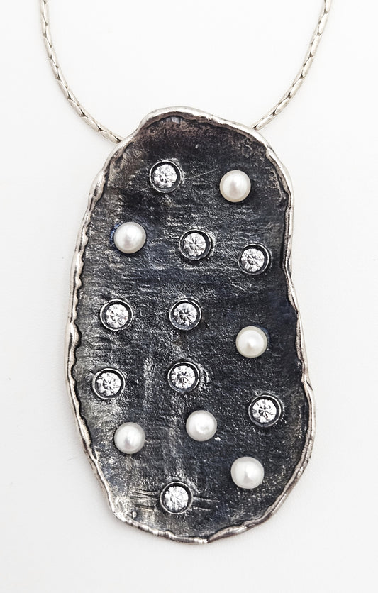 Retired Silpada G&H Sterling Silver Pearls Swarovski Crystals Modernist Necklace