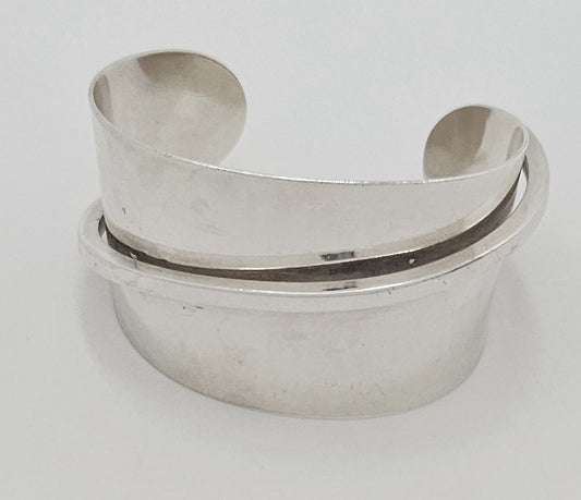 Designer Henry Steig sterling silver abstract modernist Studio Cuff 1950s, view 1 of 8