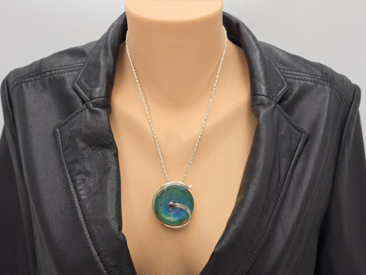 Moshe Ben-David Sterling Modernist Large Statement Pendant Pin Necklace 1980s