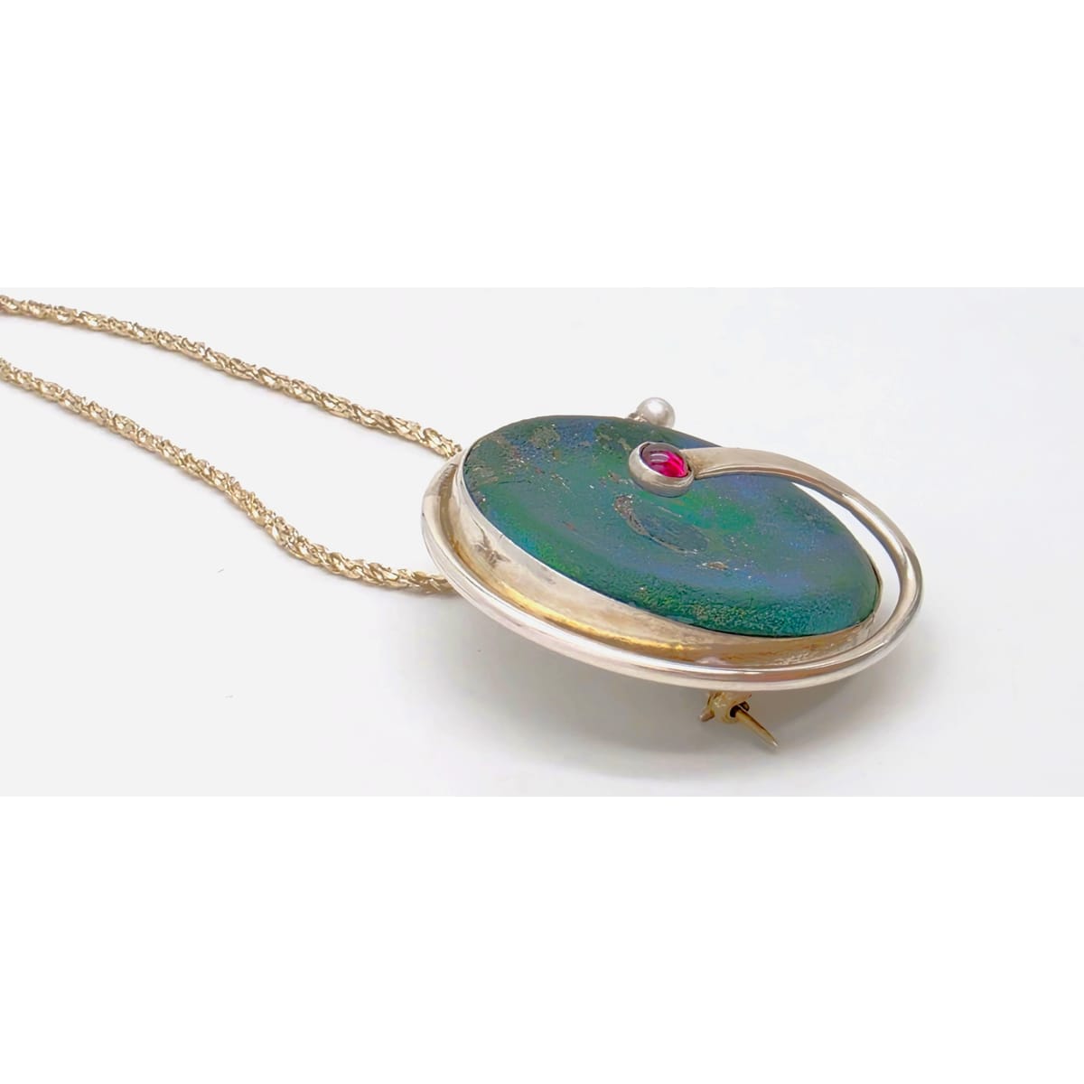 Moshe Ben-David Sterling Modernist Large Statement Pendant Pin Necklace 1980s, alternate product view 5