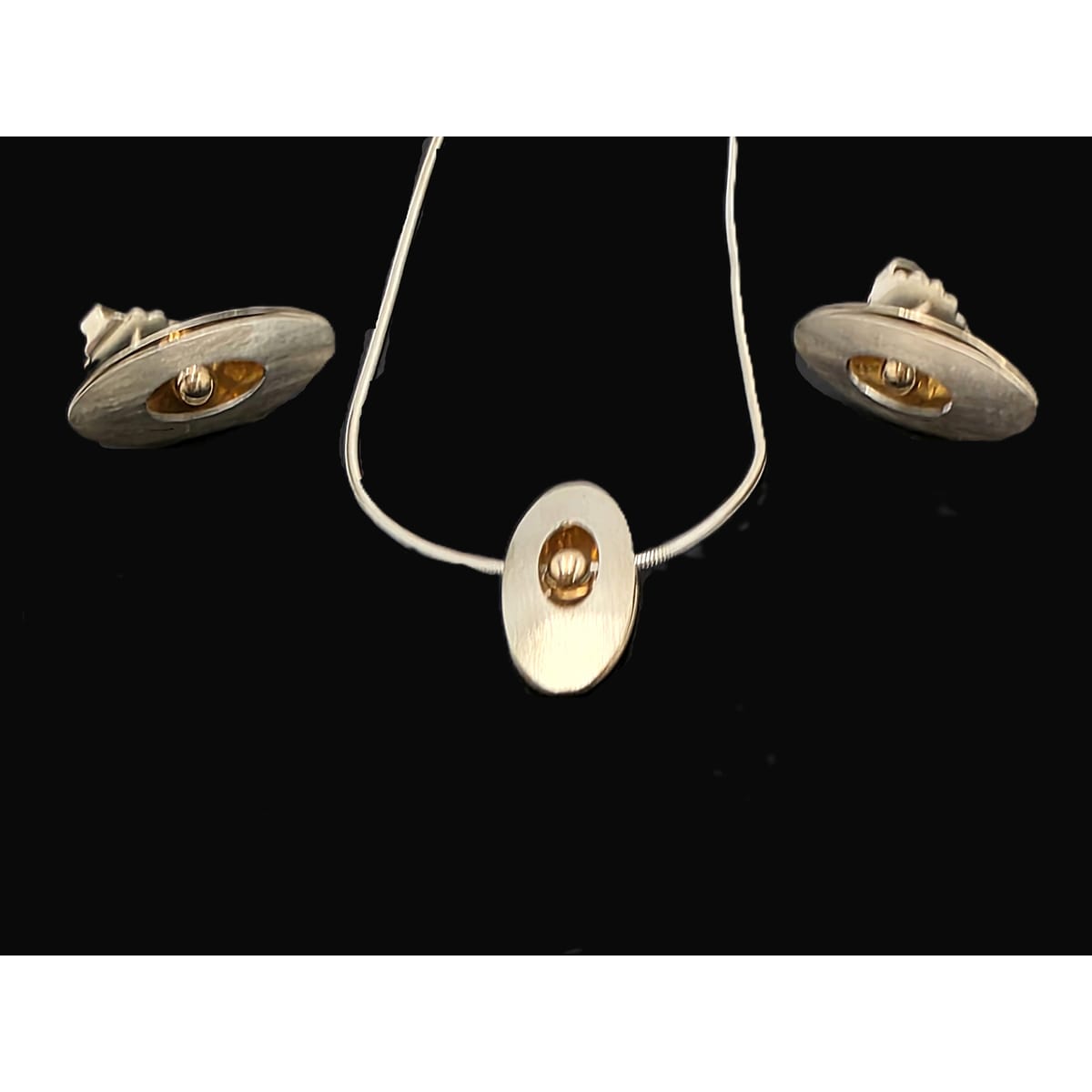 Retired Ed Levin Modernist Sterling 14K Earrings & Necklace Set C 1980/1990s