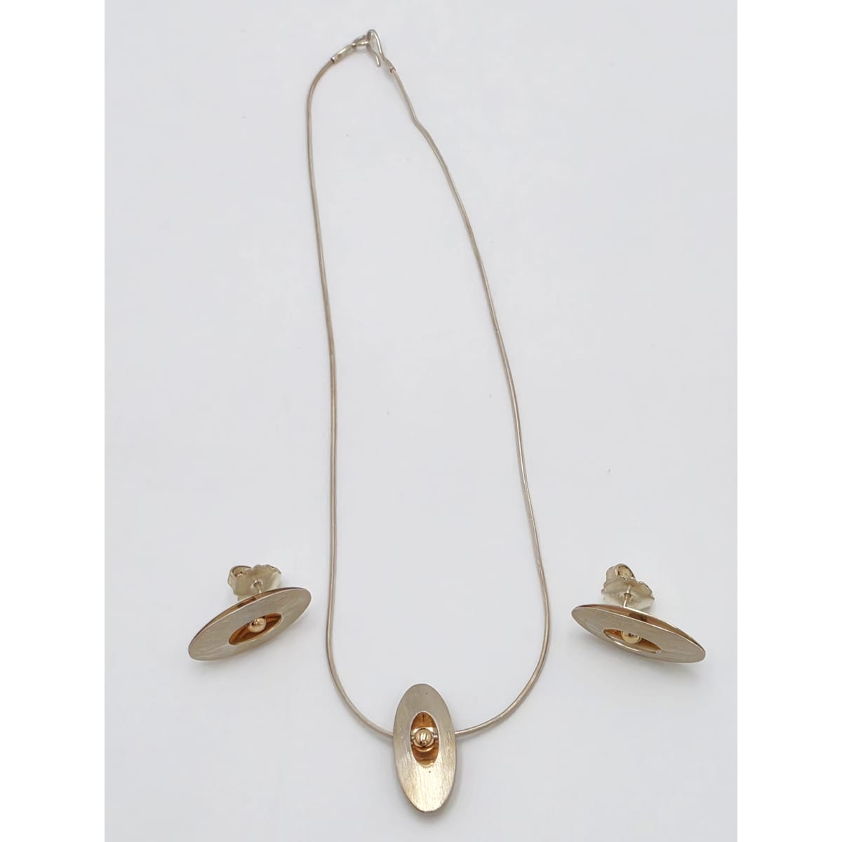 Retired Ed Levin Modernist Sterling 14K Earrings & Necklace Set C 1980/1990s, alternate product view 2