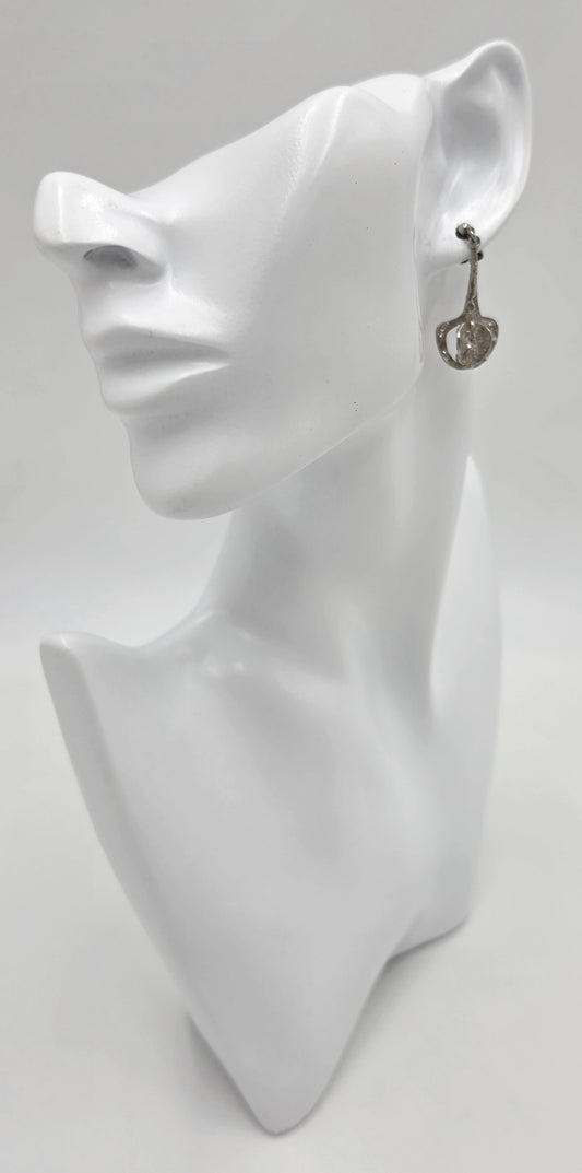 RARE Theresia Hvorslev Sweden Mod Brutalist Sterling Dangle Earrings 1960's