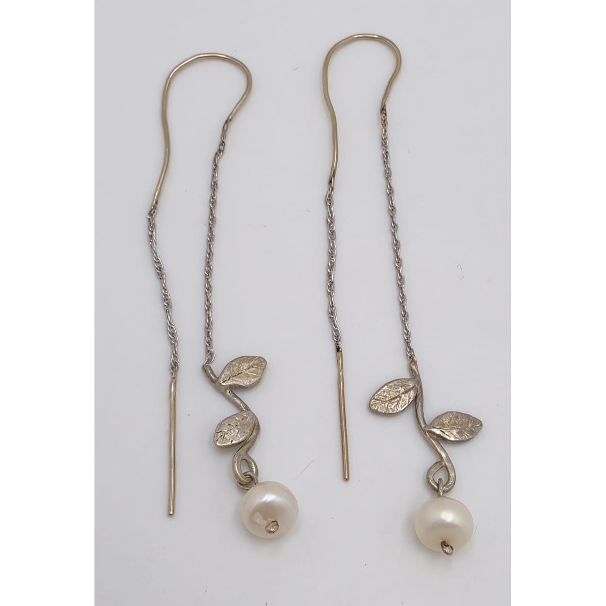 Tess New York Designer Sterling Silver 14k Gold & Pearl Threader Dangle Earrings