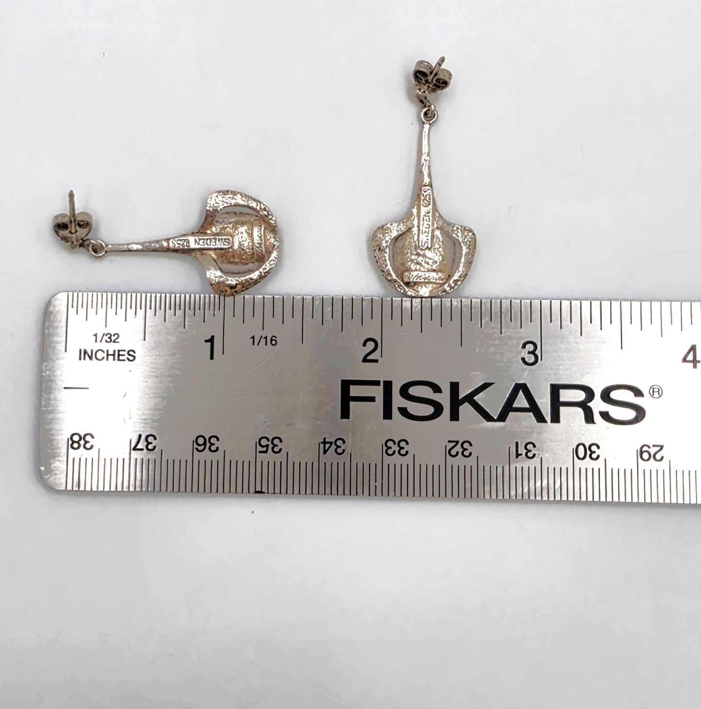 RARE Theresia Hvorslev Sweden Mod Brutalist Sterling Dangle Earrings 1960's