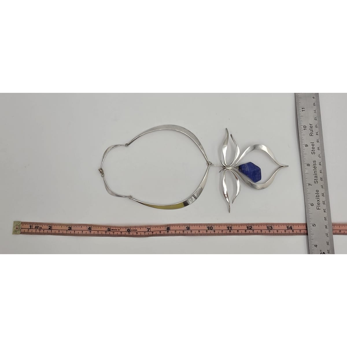 VTG Artisan Sterling Silver Lapis Lazuli Sculptural Modernist Collar Necklace, alternate product view 8