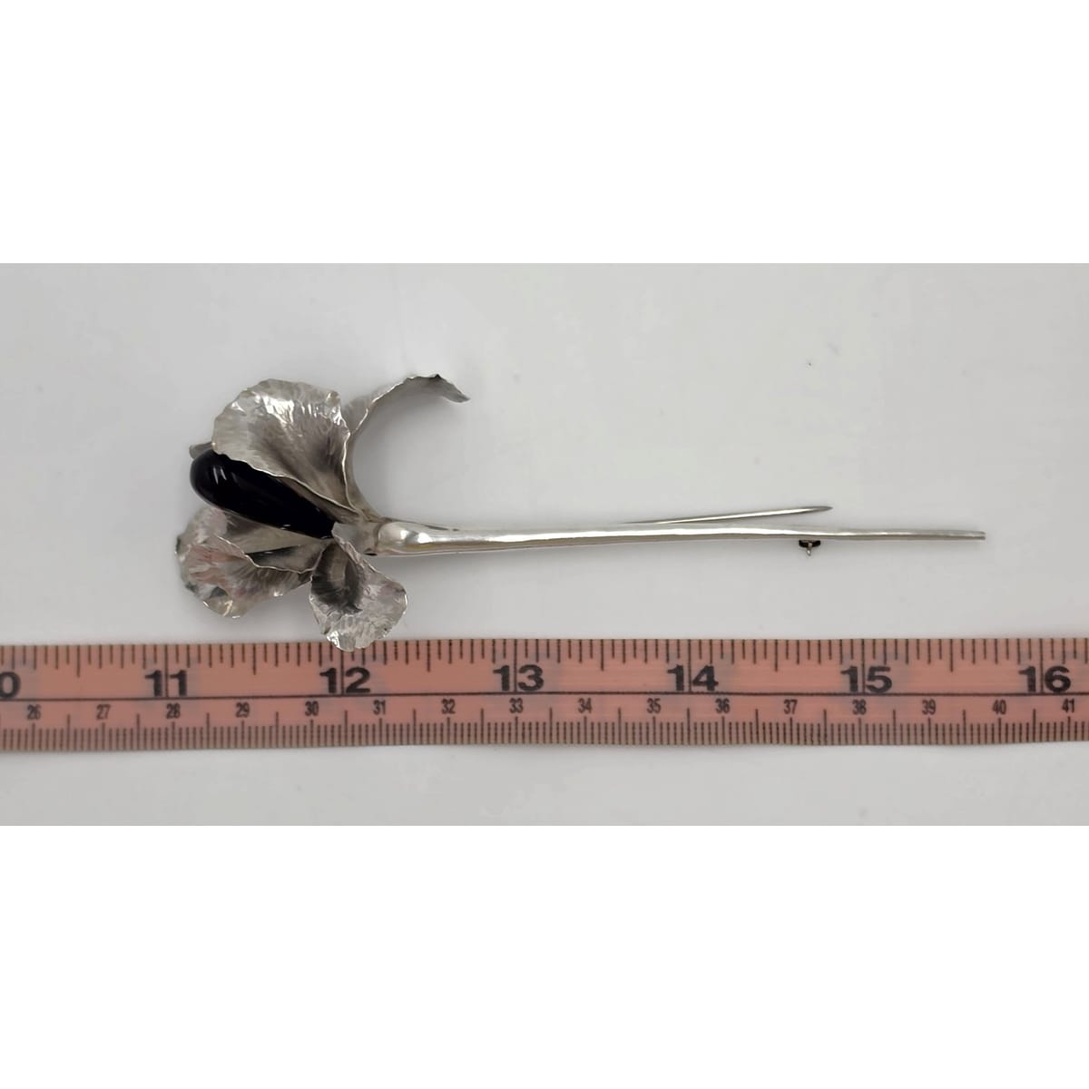 Superb Vintage Angela Conty Sterling Silver & Onyx XL 3D Orchid Flower Brooch, alternate product view 10