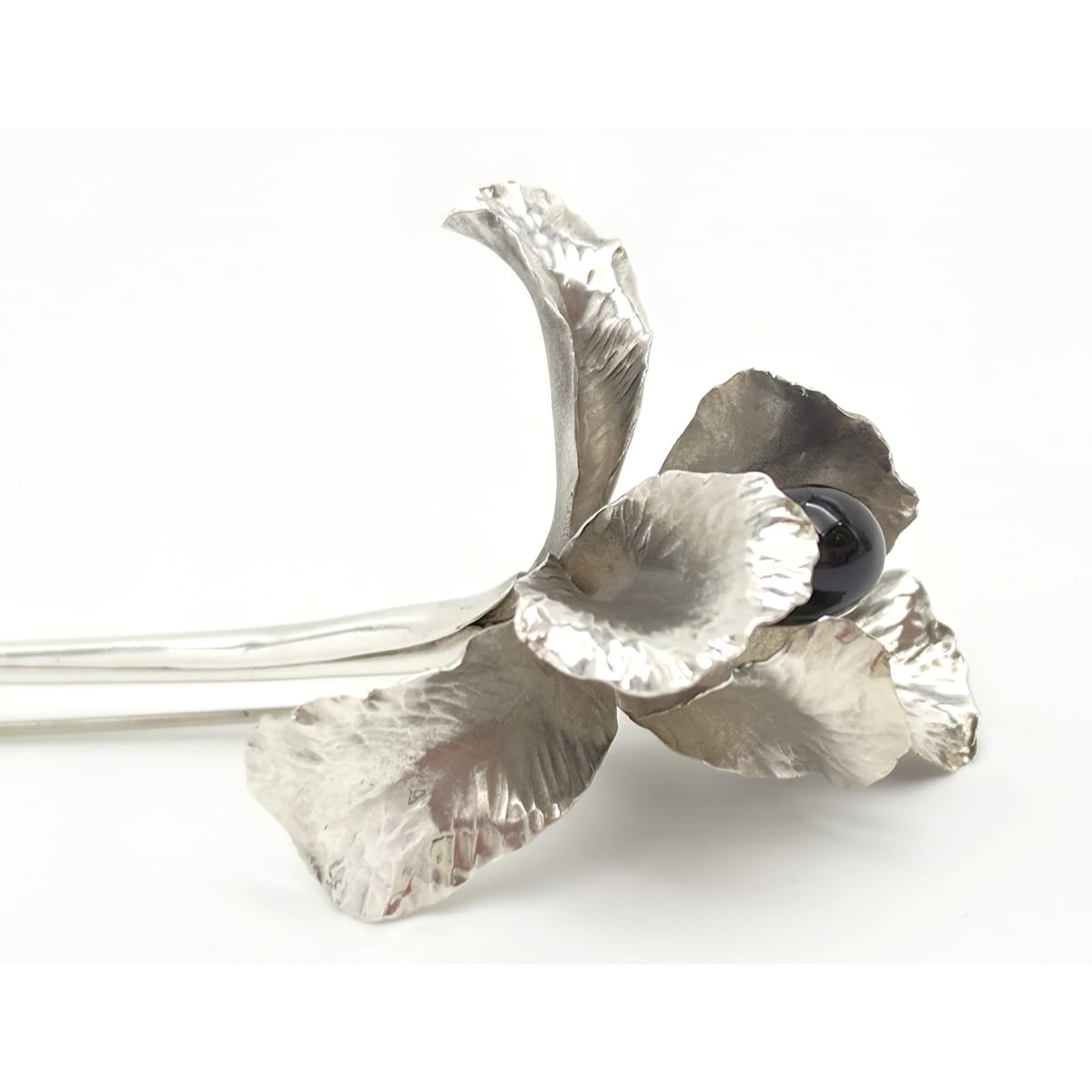Superb Vintage Angela Conty Sterling Silver & Onyx XL 3D Orchid Flower Brooch, alternate product view 3