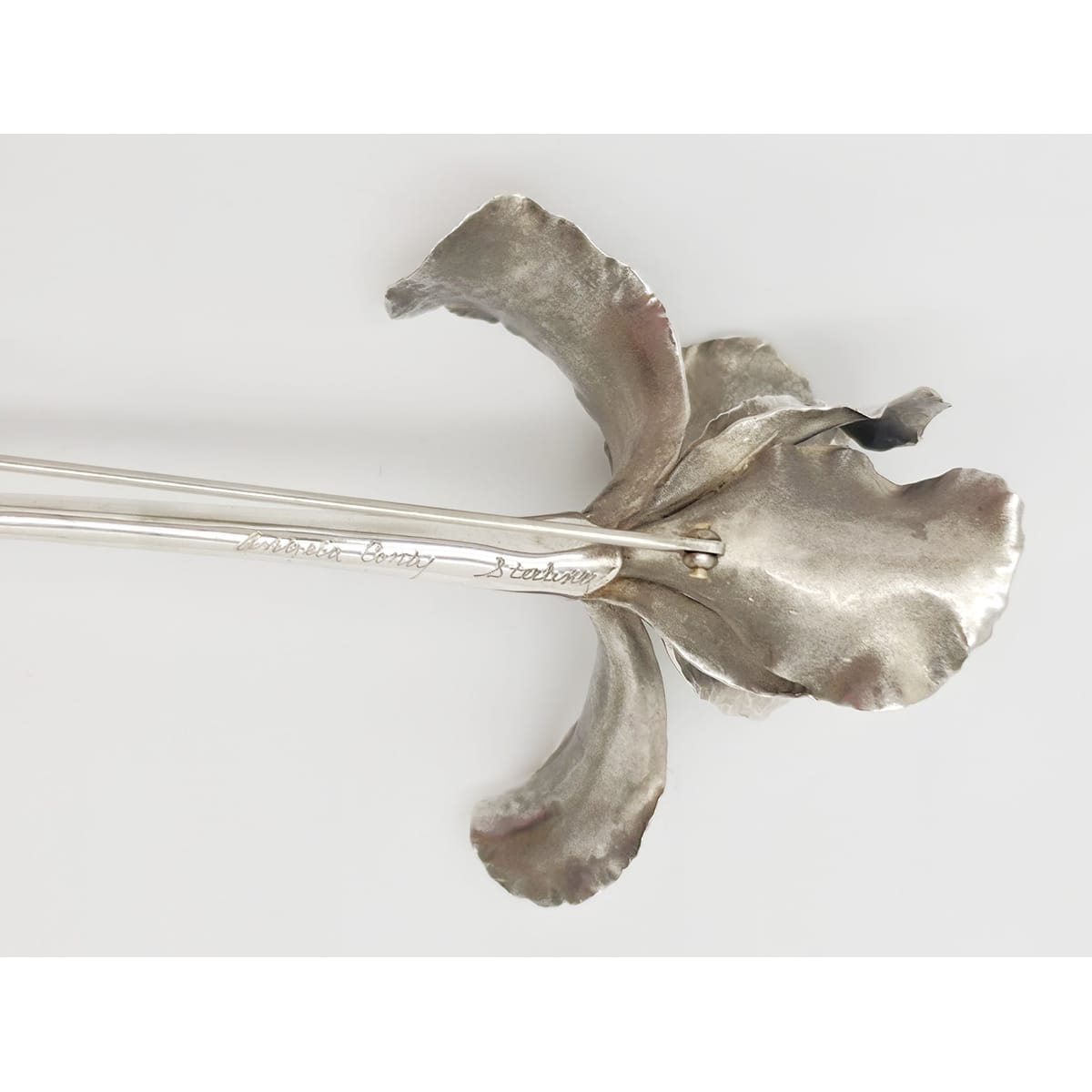 Superb Vintage Angela Conty Sterling Silver & Onyx XL 3D Orchid Flower Brooch, alternate product view 8