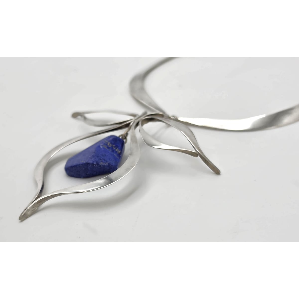 VTG Artisan Sterling Silver Lapis Lazuli Sculptural Modernist Collar Necklace, alternate product view 4