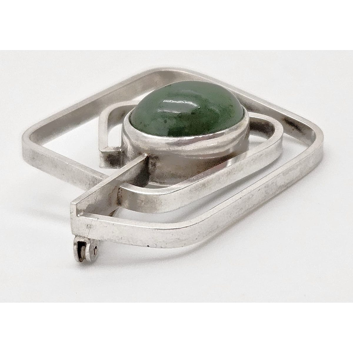 Vintage Sterling & Nephrite Modernist 3D Geometric Abstract Brooch Signed, alternate product view 3