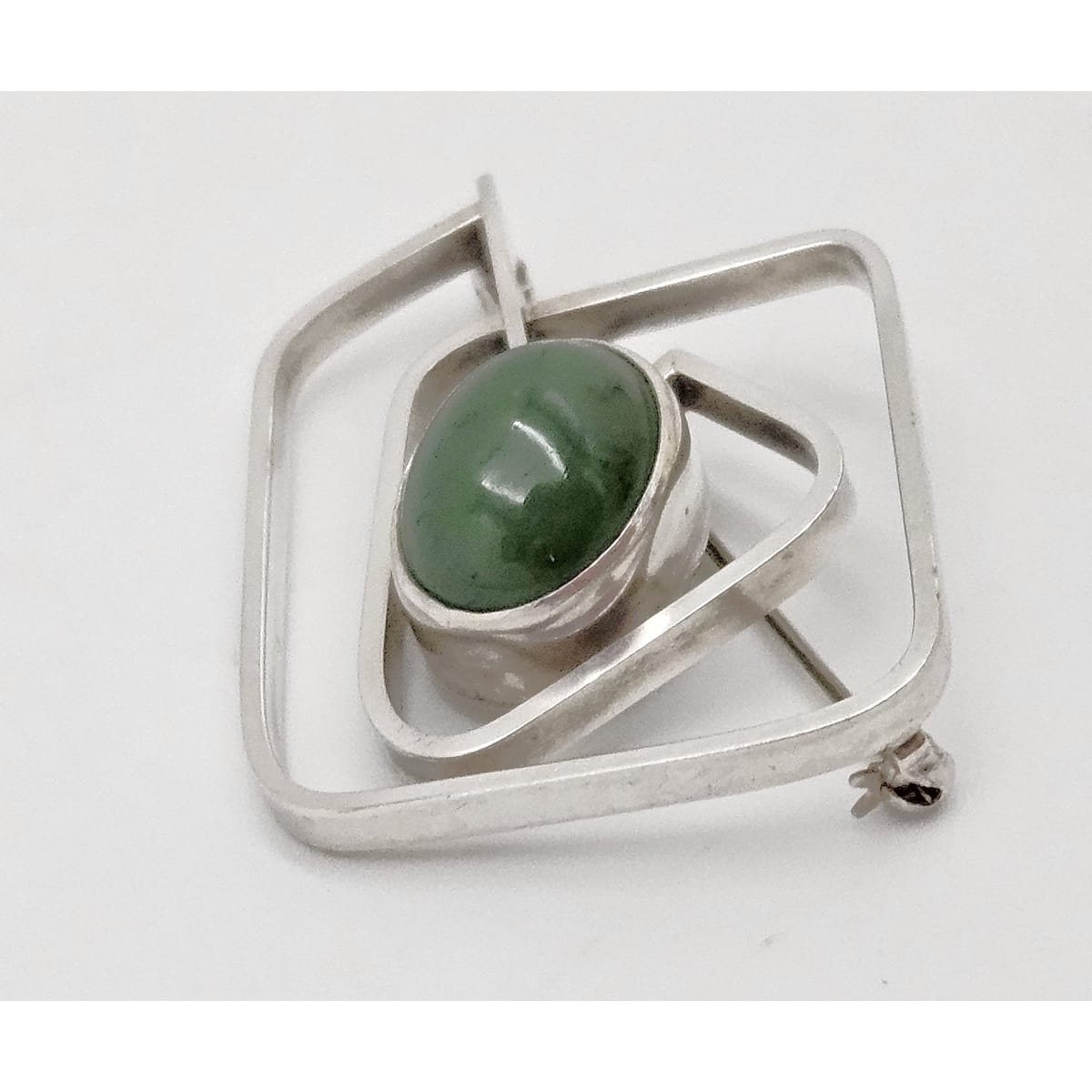 Vintage Sterling & Nephrite Modernist 3D Geometric Abstract Brooch Signed, alternate product view 6