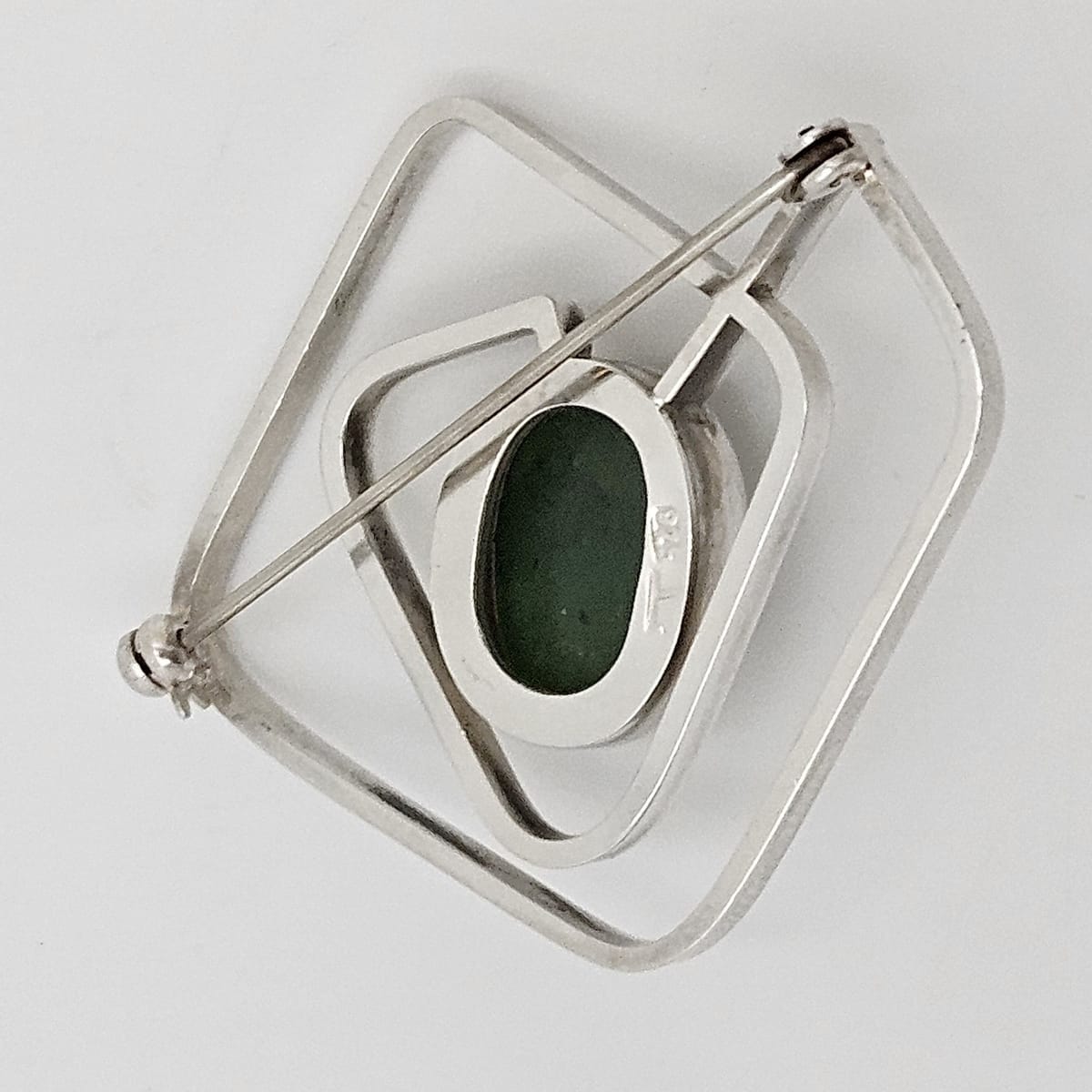Vintage Sterling & Nephrite Modernist 3D Geometric Abstract Brooch Signed, alternate product view 7