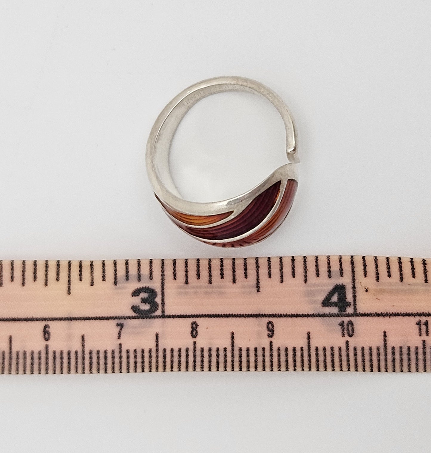 Norwegian David Andersen Sterling Reds Enamel Striped Wrap Ring Circa 40/50s