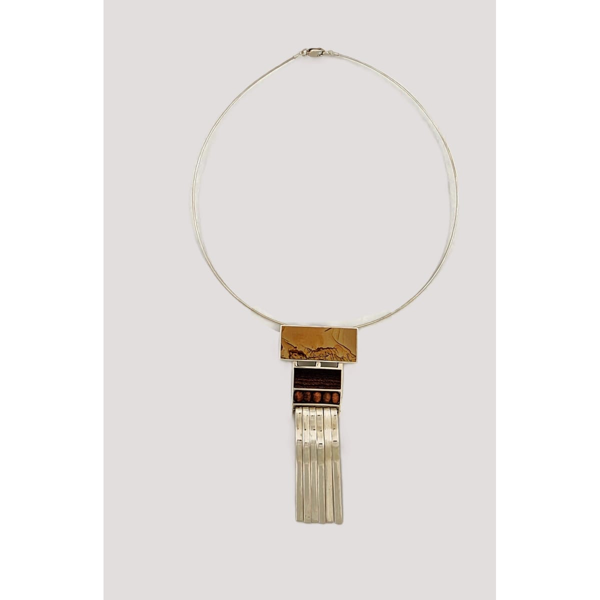US Designer Keith Harryman Sterling Stone Wood Modernist Pendant Necklace, alternate product view 4