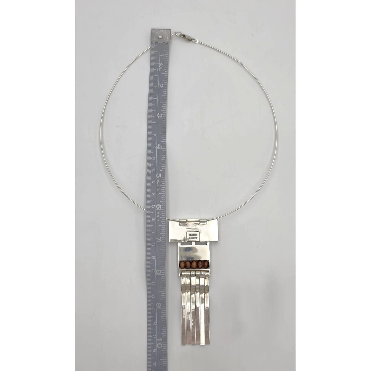 US Designer Keith Harryman Sterling Stone Wood Modernist Pendant Necklace, alternate product view 10