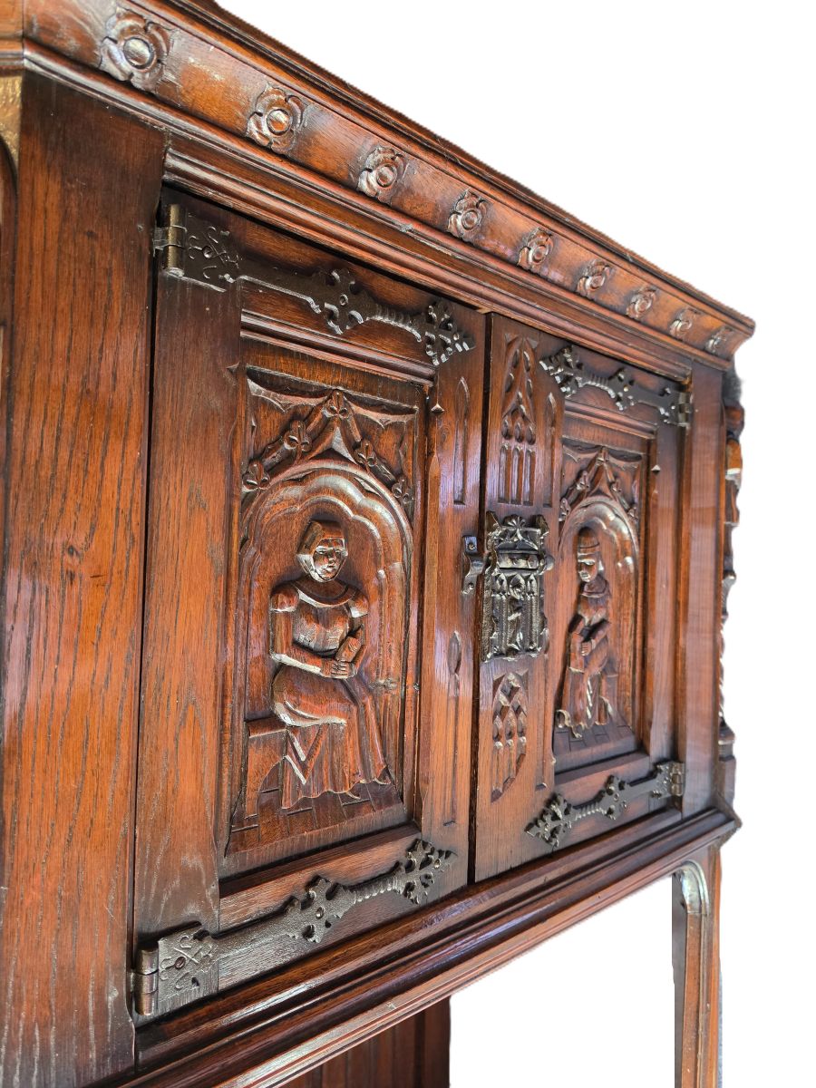 19th Century Flemish Oak & Iron Neo-Renaissance/Gothic Revival Vestry Cabinet