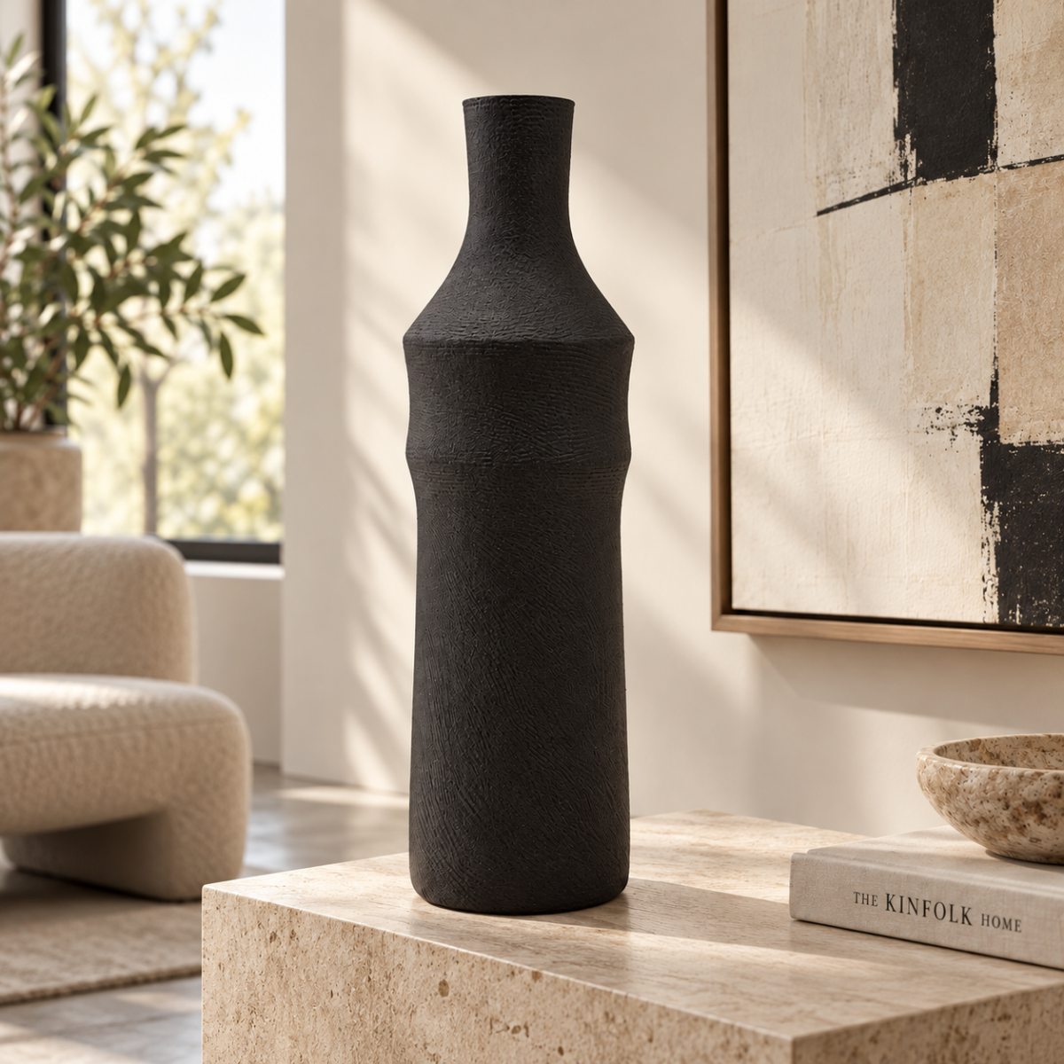 Mirena Kim Studio Ceramic Matte Black & Cream Tall Vase