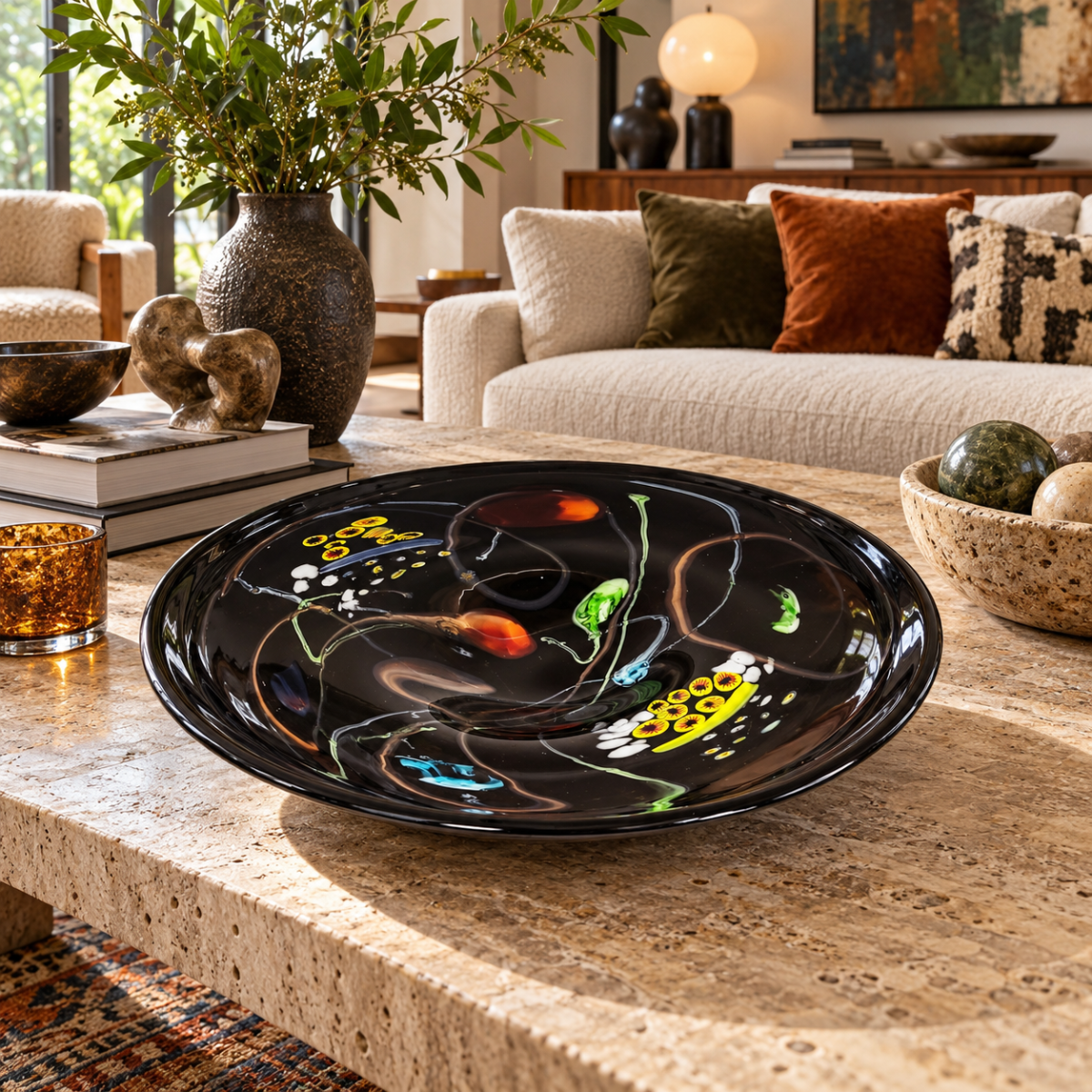 Murano Italy Centerpiece Bowl Giant Murano Glass Millefiori Centerpiece Bowl