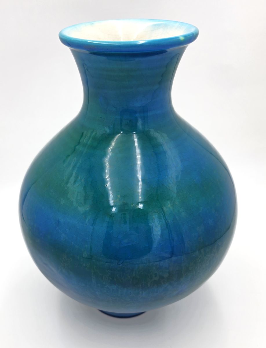Mancioli for Raymor – Italian Mid-Century Modern Blue-Green Crackle Glaze Ceramic Vase