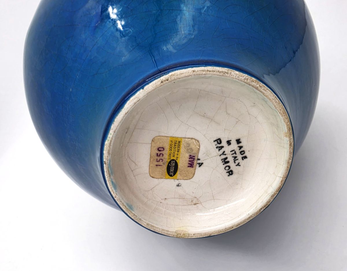 Mancioli for Raymor – Italian Mid-Century Modern Blue-Green Crackle Glaze Ceramic Vase