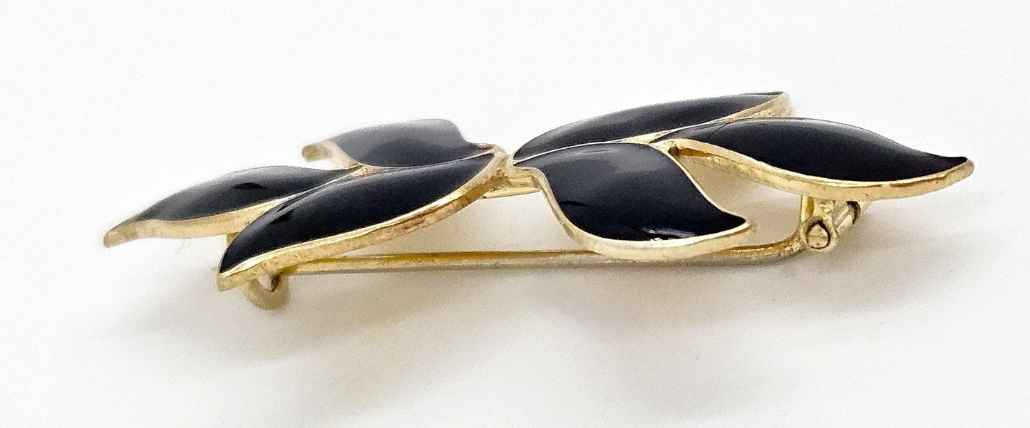 Aksel Holmsen Jewelry Aksel Holmsen Norway Modernist Sterling + Black Enamel Brooch Circa 1950's