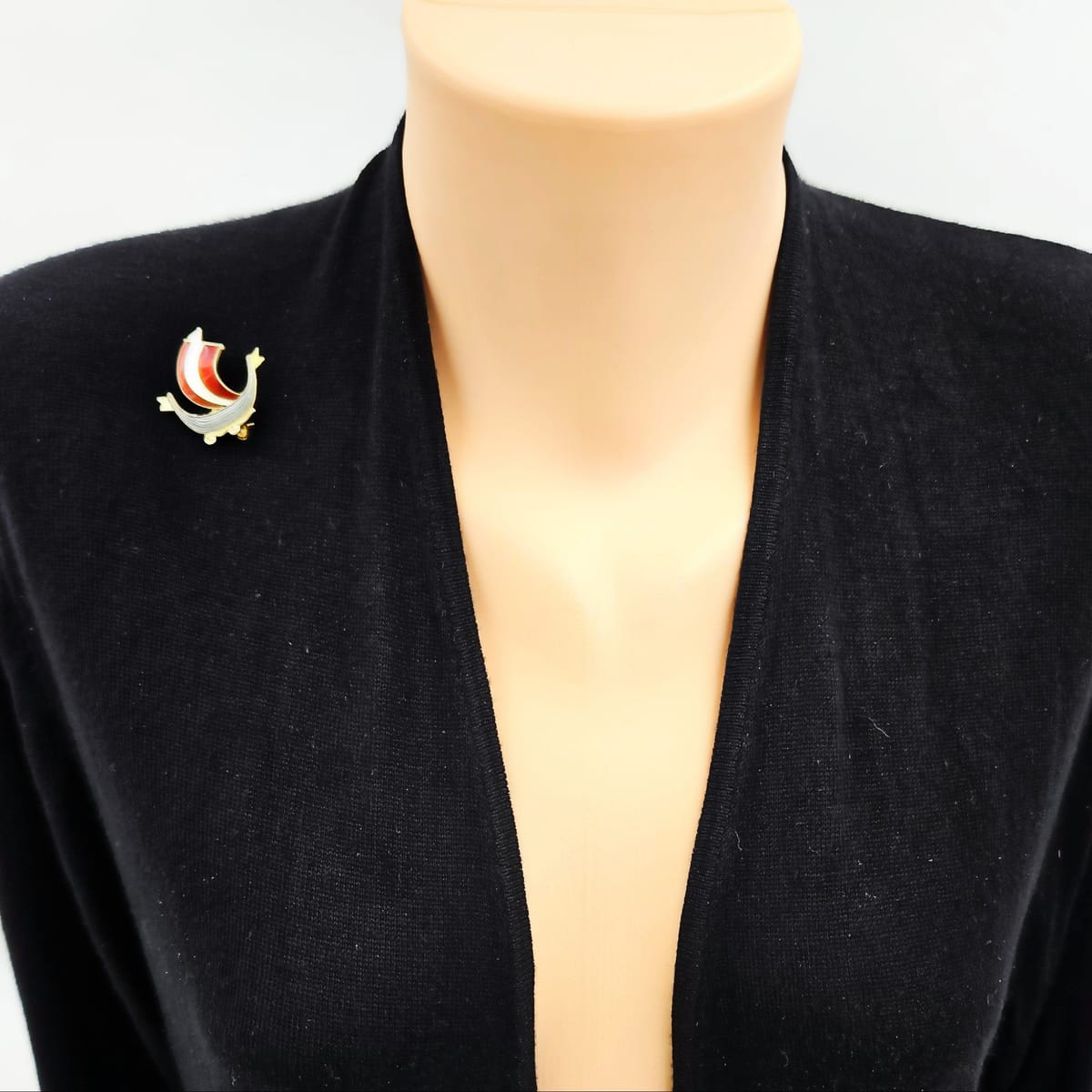 Aksel Holmsen Jewelry Aksel Holmsen Norway Sterling Enamel VIKING Longboat Lapel Pin C. 1950&