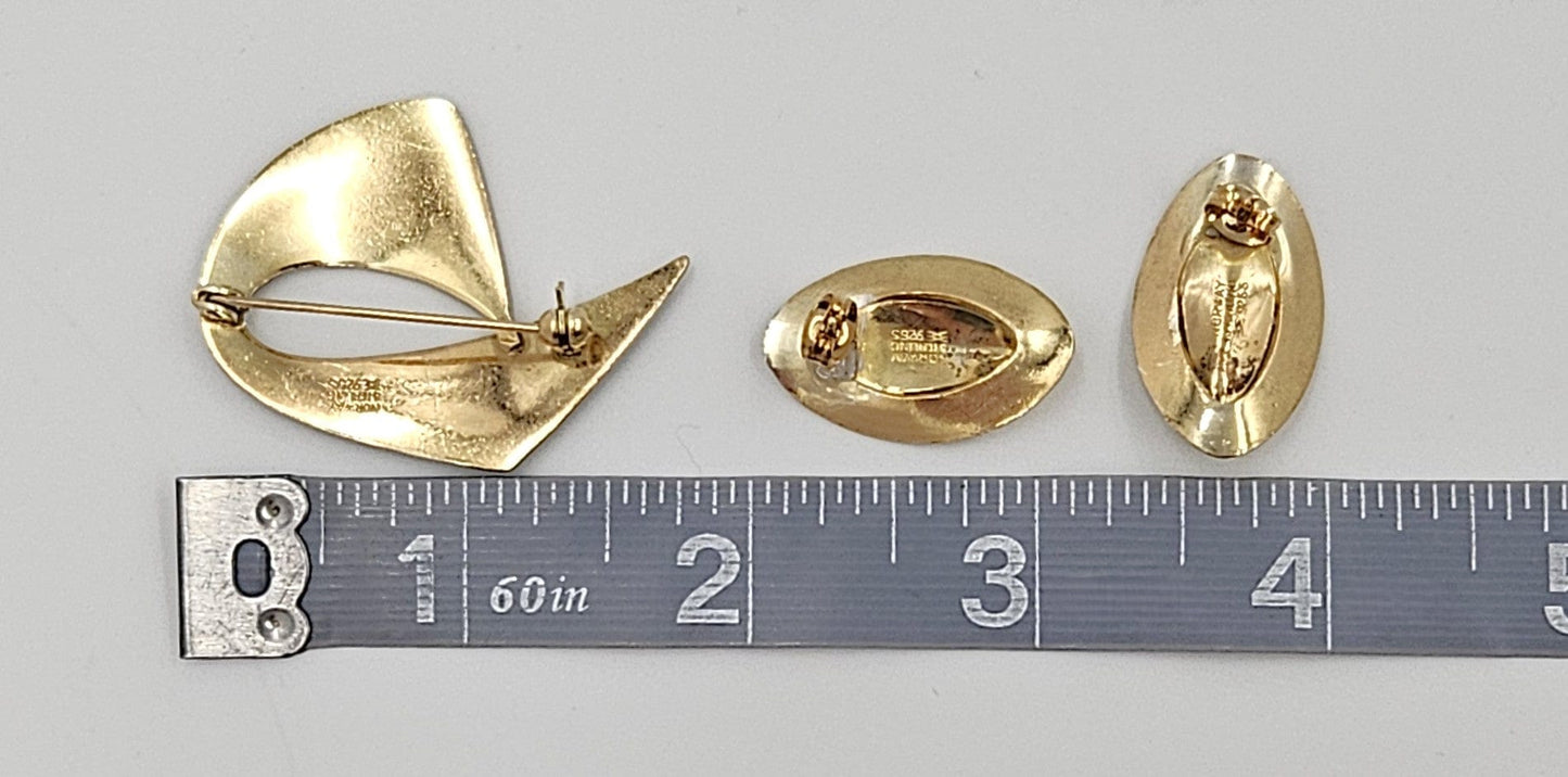 Aksel Holmsen Jewelry Rare Aksel Holmsen Norway Sterling Enamel Modernist Brooch Earrings Set 1940s