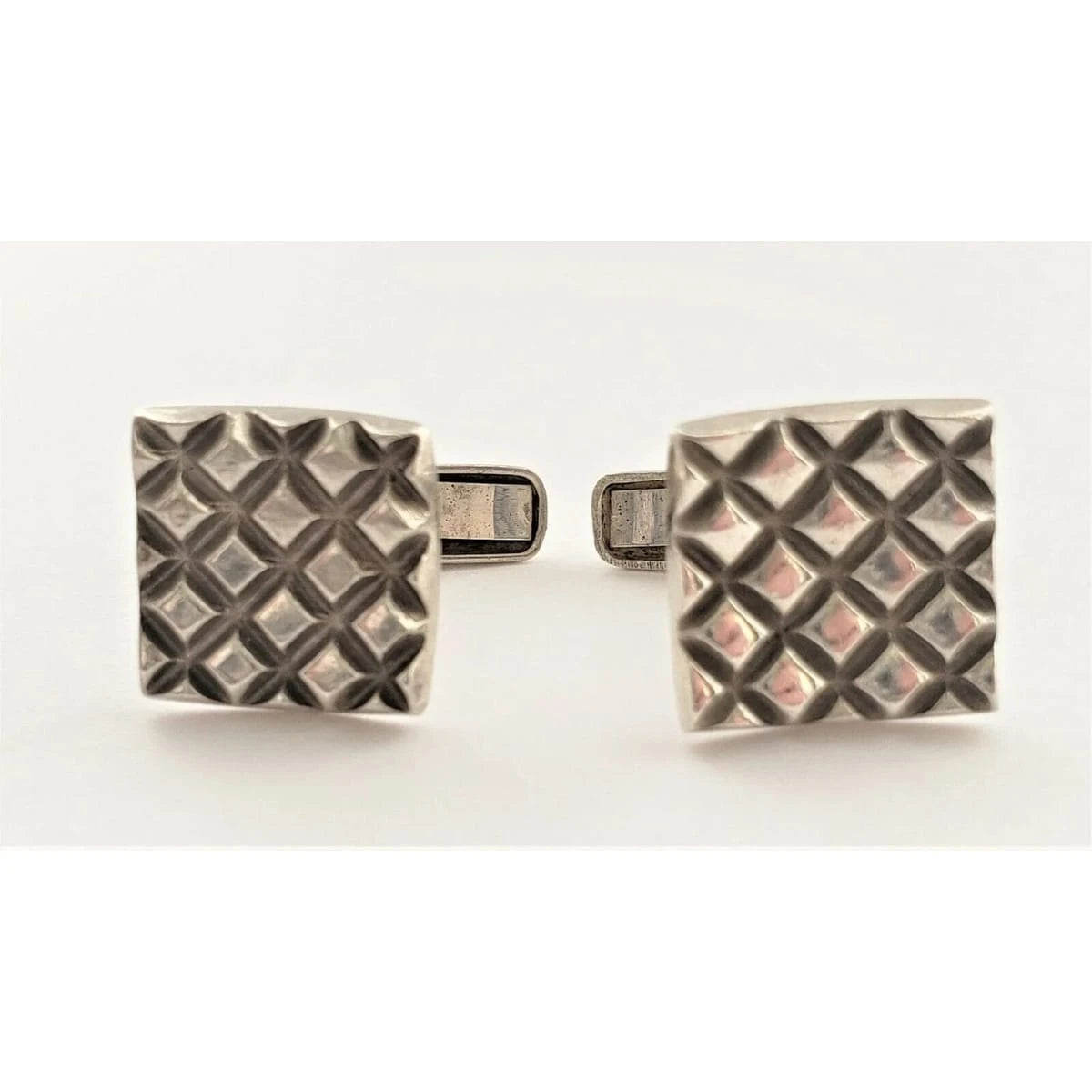 Allan Adler Jewelry Designer Allan Adler Sterling Silver Modernist Cross Hatch Cufflinks Circa 1950&
