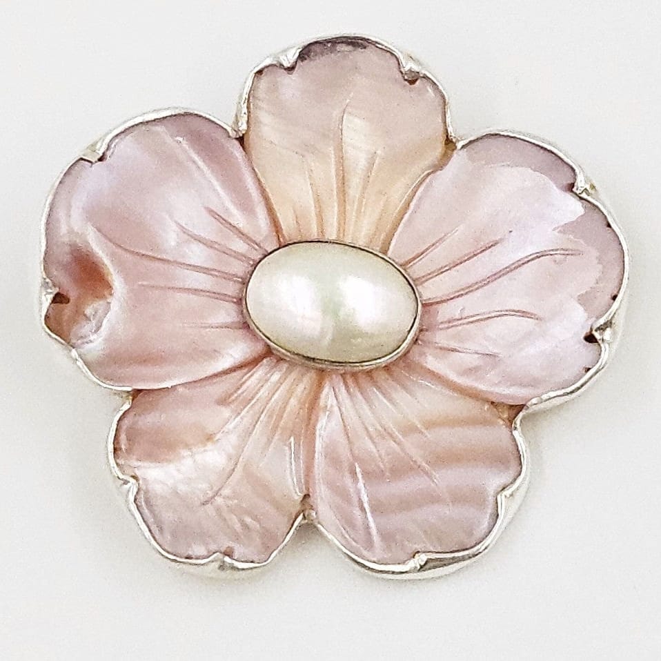 Amy Kahn Russell Jewelry Amy Kahn Russell Sterling Pink Shell Mother of Pearl Flower Brooch Pendant