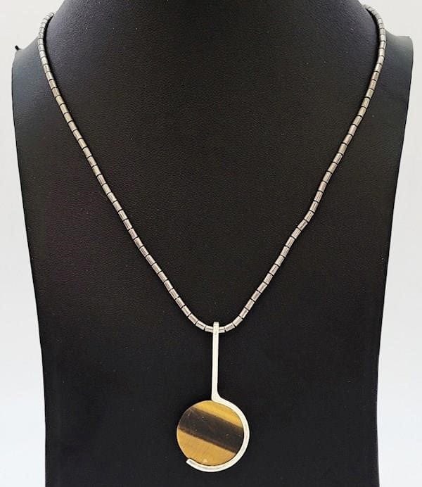 Arne Johansen Jewelry RARE Denmark Arne Johansen Modernist Sterling Tigers Eye Necklace 1970s