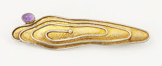 Artisan Brooch Jewelry Artisan Gilt Sterling & Amethyst Large Abstract Modernist Brooch