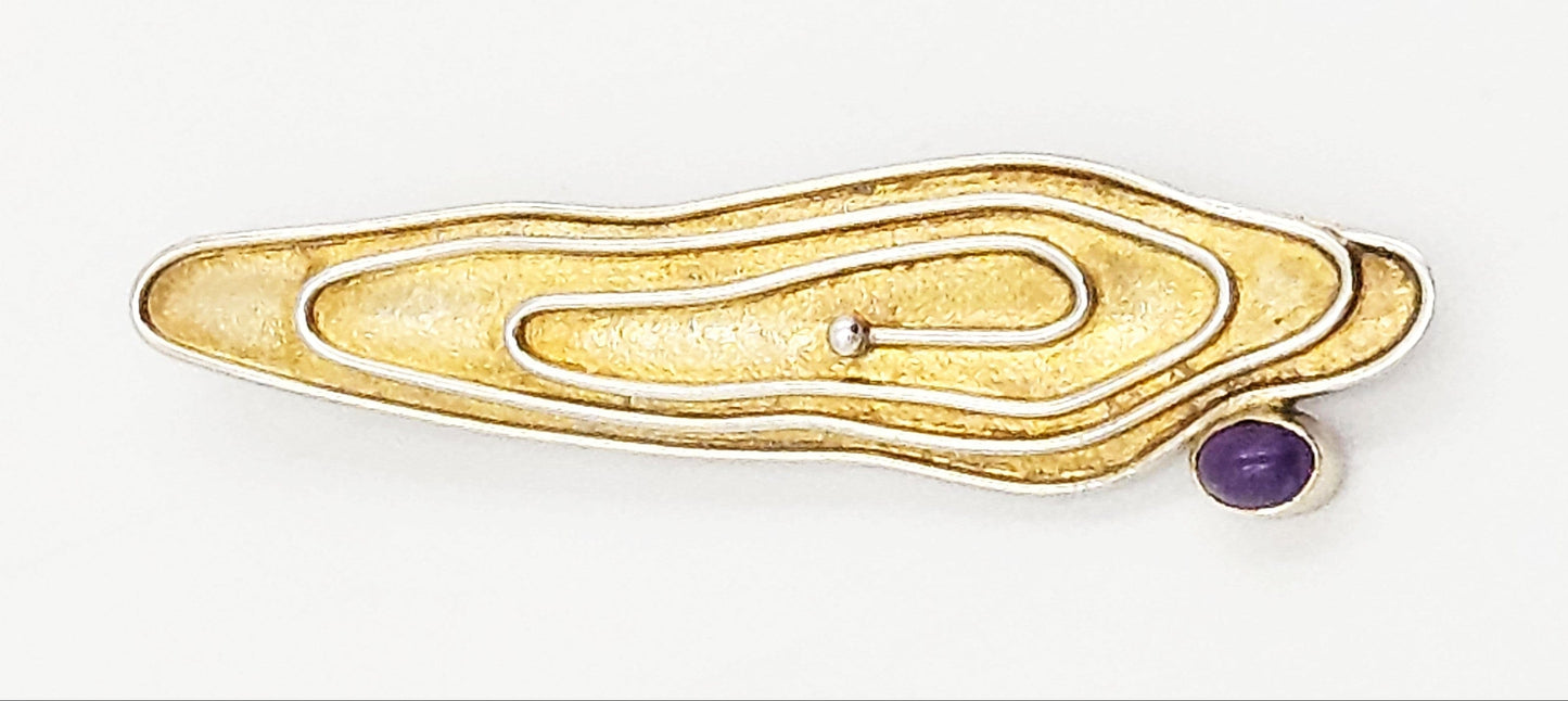Artisan Brooch Jewelry Artisan Gilt Sterling & Amethyst Large Abstract Modernist Brooch