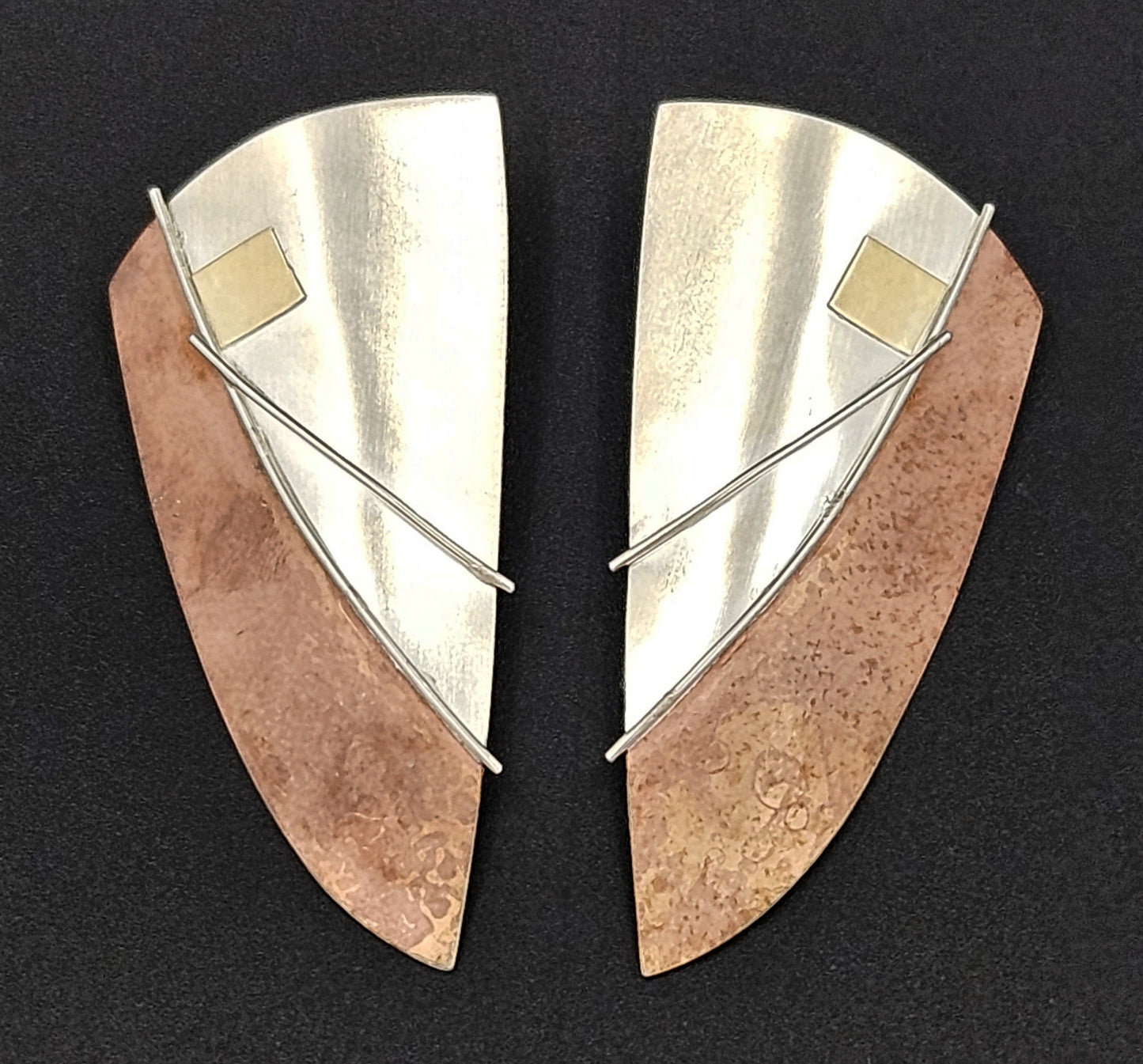 Artisan Sterling Earrings Jewelry Vintage Artisan Handwrought Sterling & Mixed Metal Abstract Mod XL Earrings