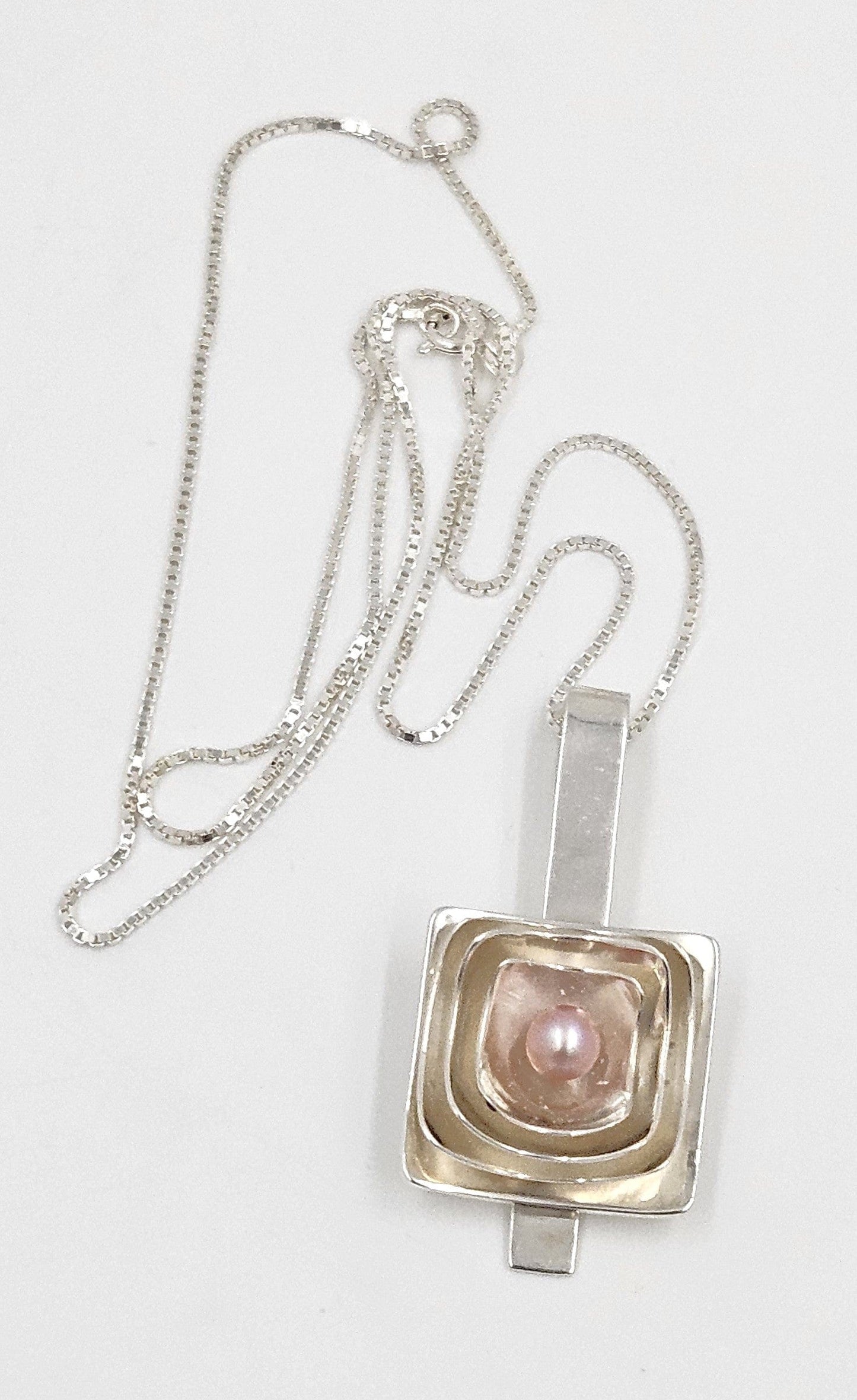 Artisan Sterling Necklace Jewelry .925 Signed Modernist Artisan Cultured Pearl Necklace 21.82 grams