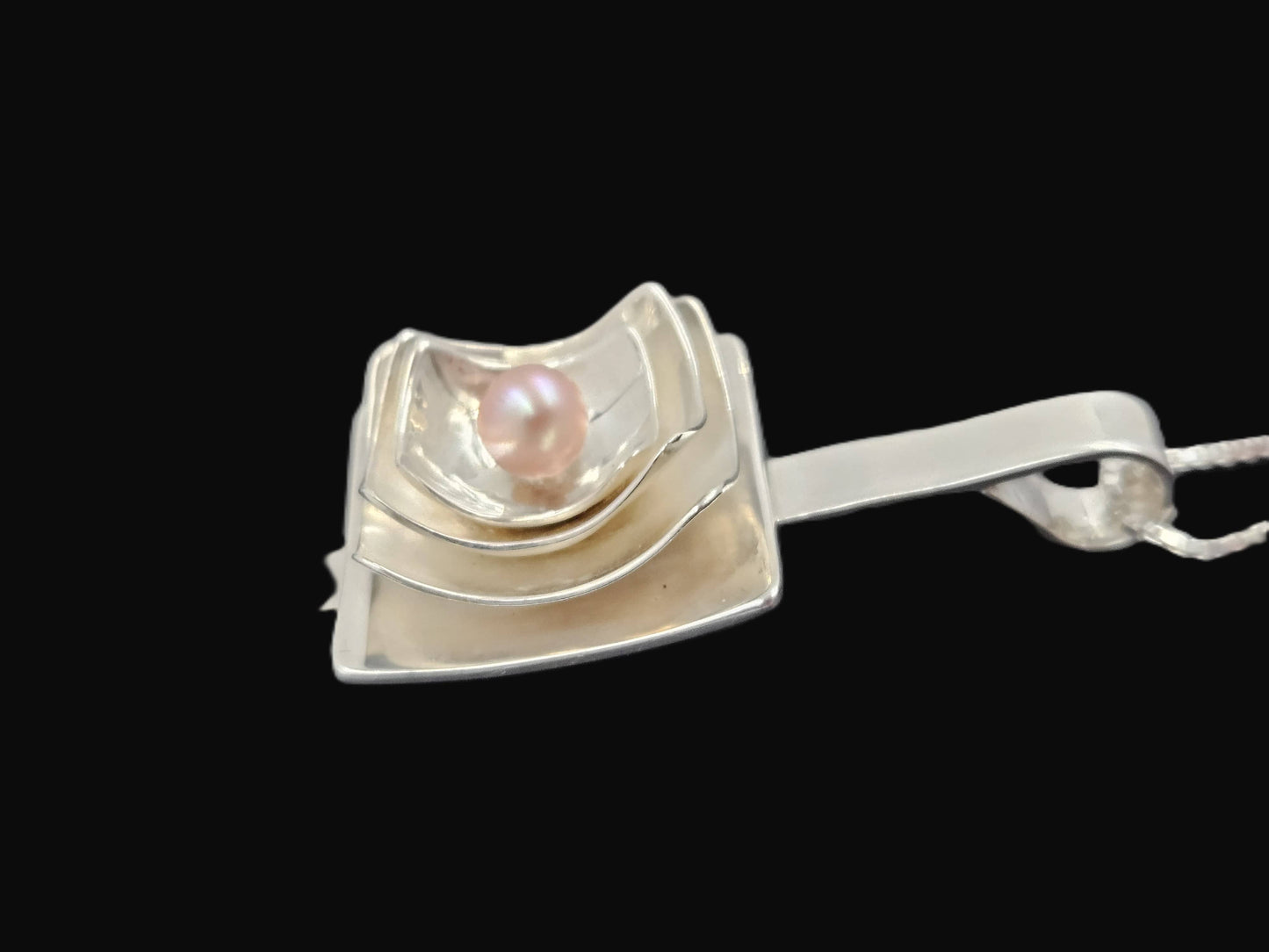 Artisan Sterling Necklace Jewelry .925 Signed Modernist Artisan Cultured Pearl Necklace 21.82 grams