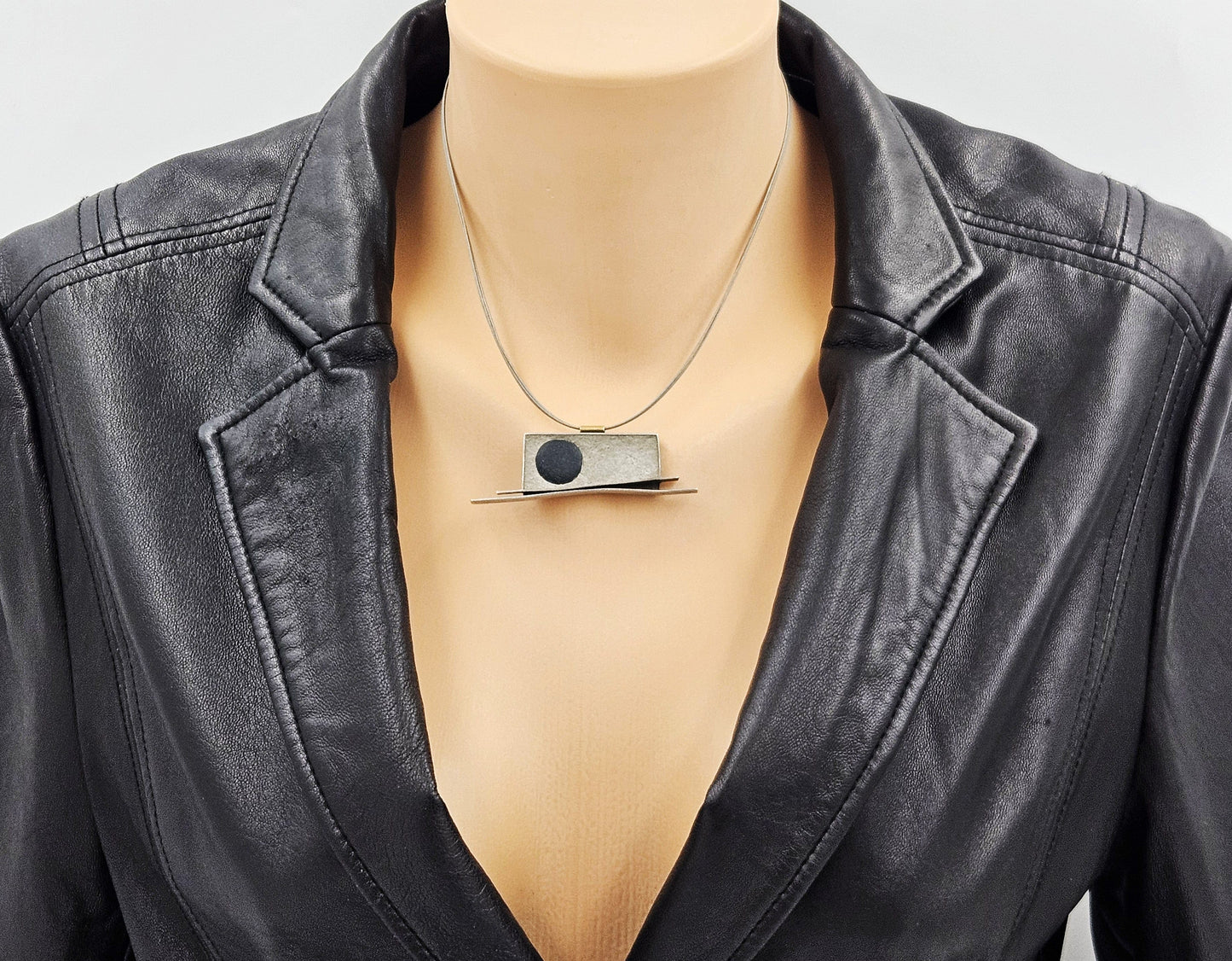 Artisan Sterling Necklace Jewelry Signed Sterling Modernist Pendant w/ Cable Necklace