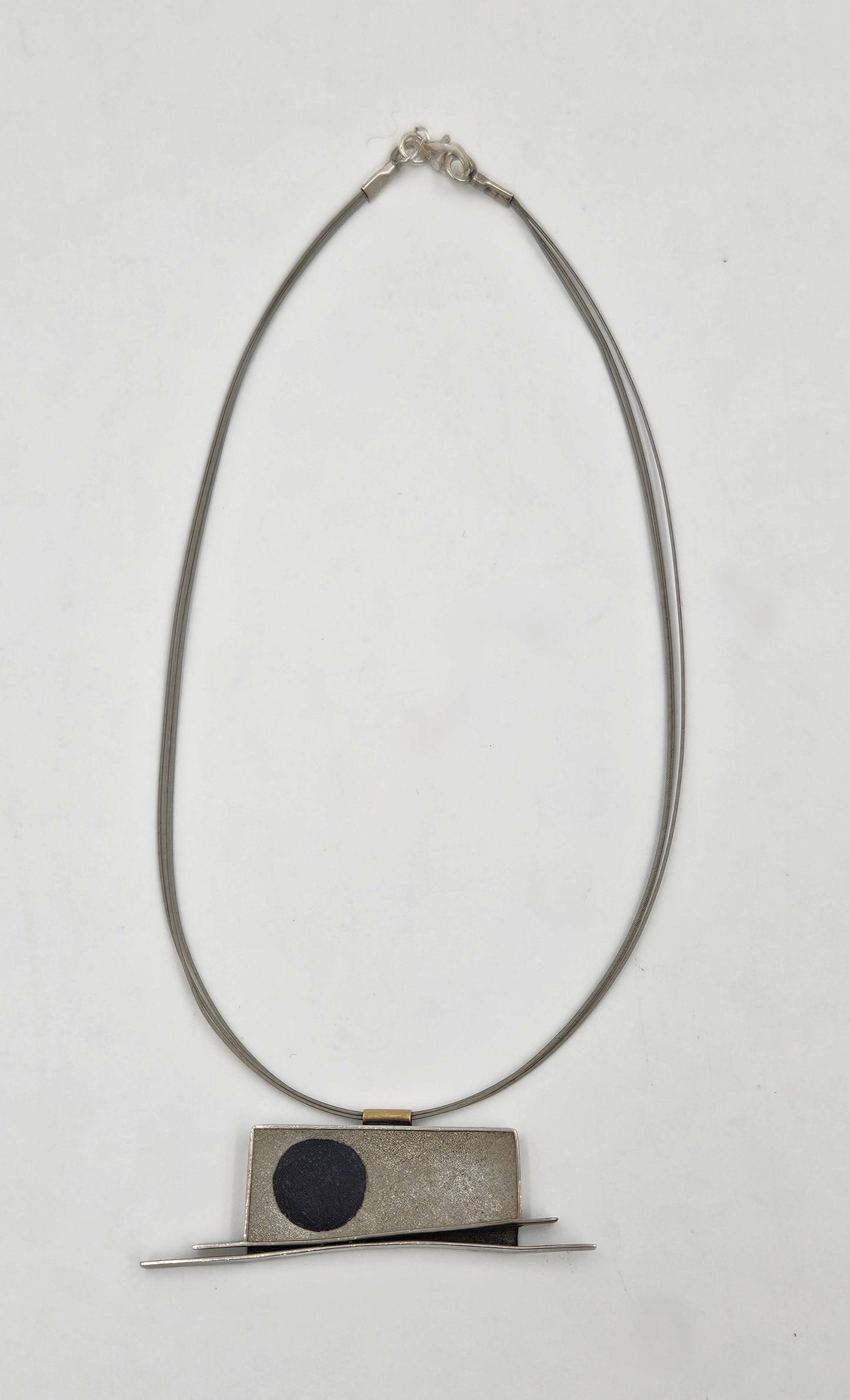 Artisan Sterling Necklace Jewelry Signed Sterling Modernist Pendant w/ Cable Necklace